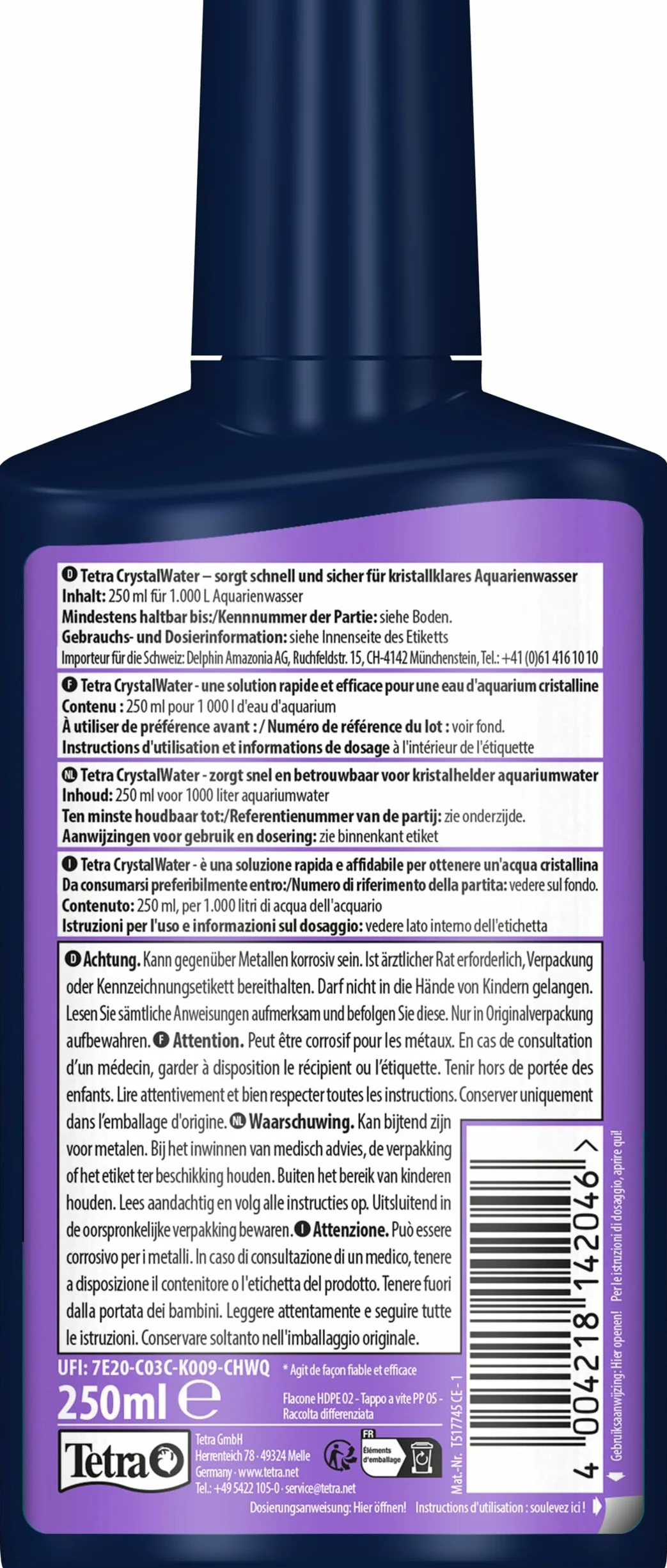 TETRA CrystalWater 250 ml - Élimine les Impuretés Dans l'Eau