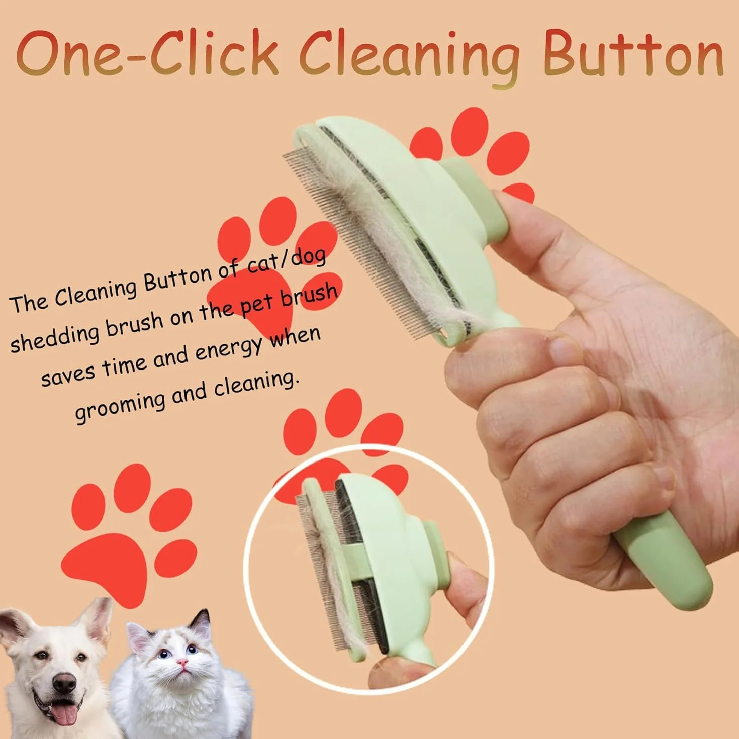 Peigne de Toilettage pour Chat avec Bouton D'épilation, Brosse Anti-Puces, Acier Inoxydable 2 Pièces