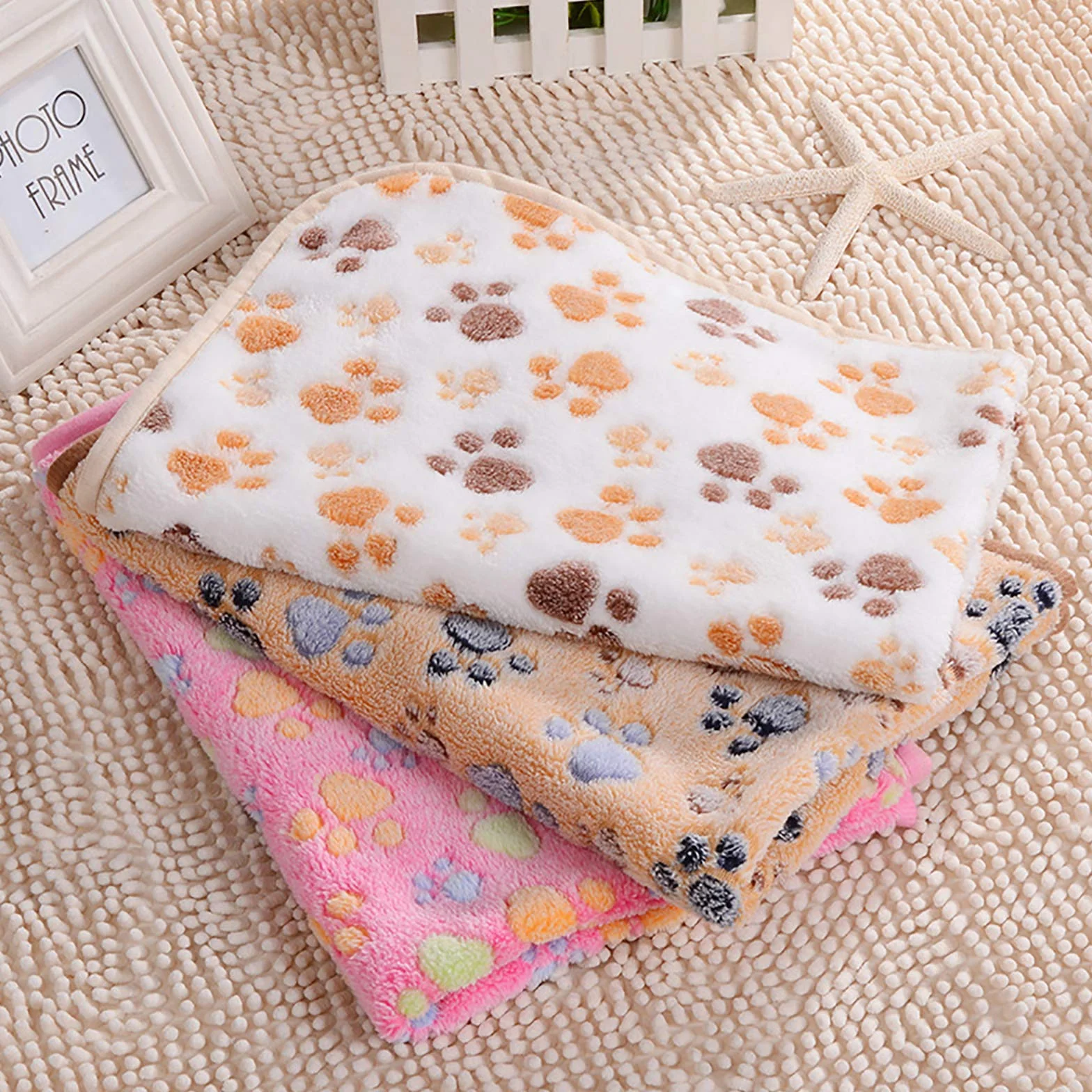 Lot de 3 couvertures en polaire pour animal de compagnie 76 x 104 cm Blanc crème Rose Marron
