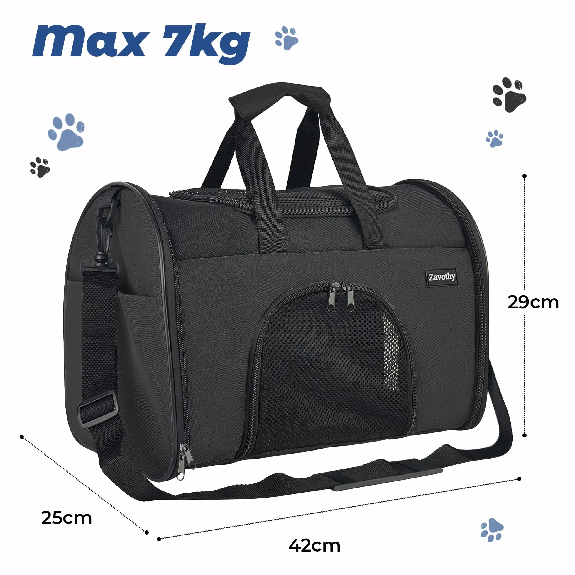 Sac de transport pour chats et chiens respirant pliable avec bandoulière réglable matelas en peluche amovible noir S