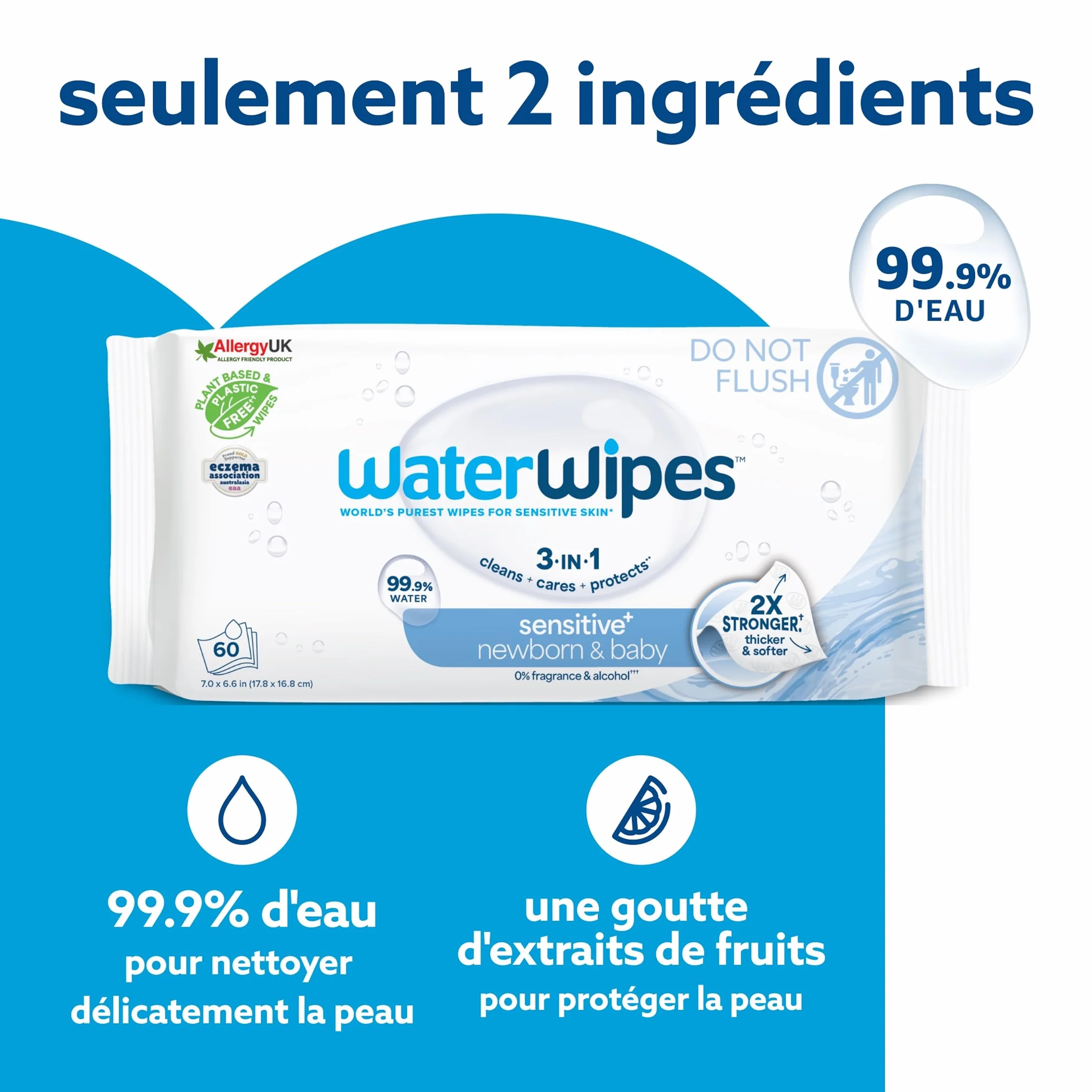 WaterWipes Sensitive+ Lingettes Bébé 360 unités (6 paquets) 99,9% eau non parfumées