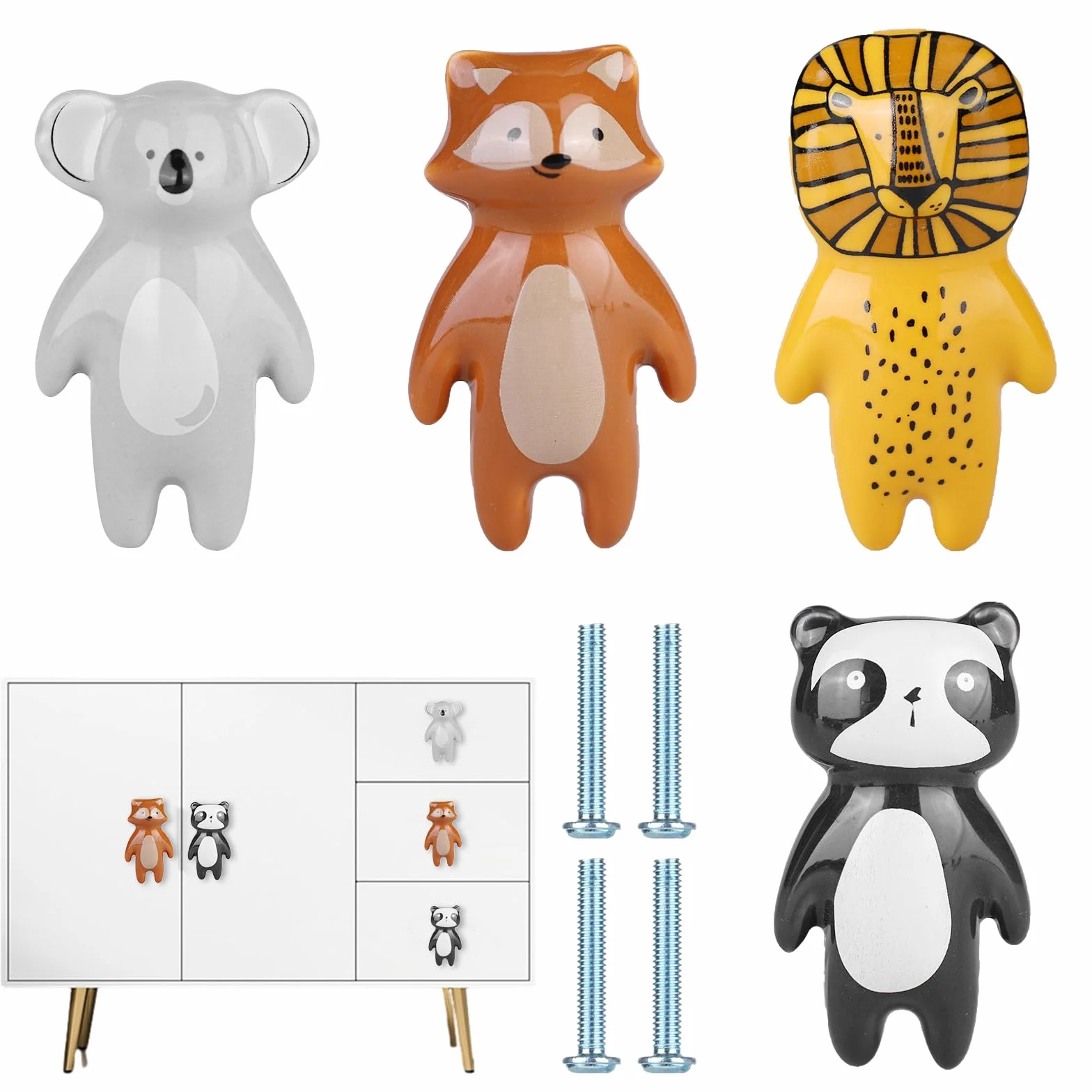 Boutons d'armoire animaux en céramique 4 pièces Poignées de tiroir pour cuisine