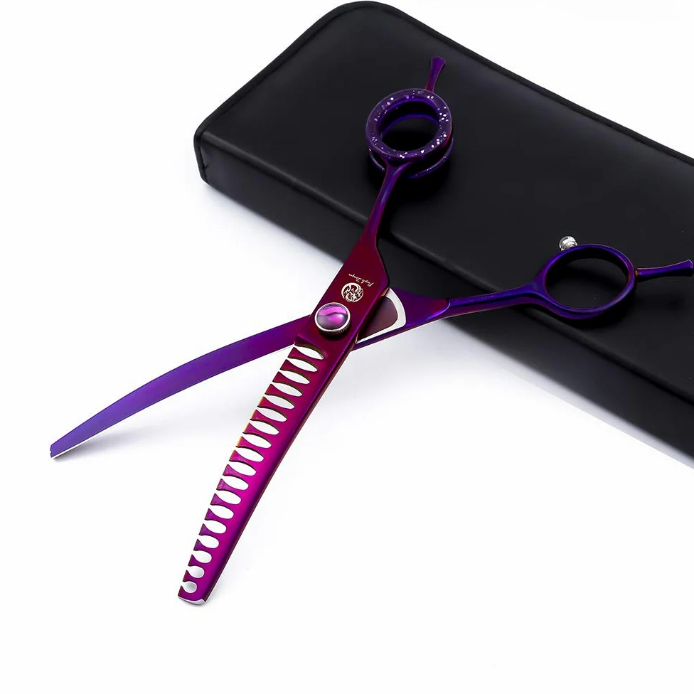 Purple Dragon Ciseaux incurvés pour toilettage d'animaux de compagnie - Violet - 7" - Avec vis de réglage - Parfait pour les toiletteurs professionnels