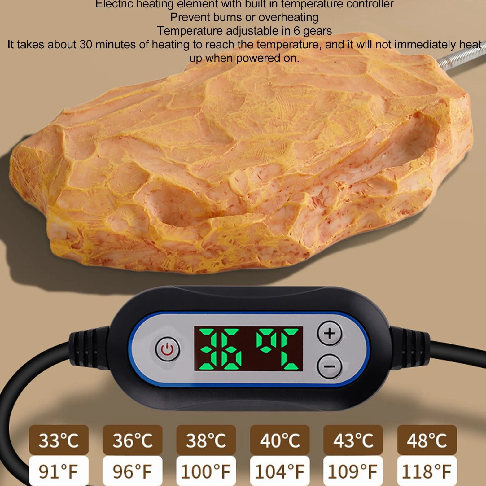 TOPINCN Chauffage pour Reptiles, Isolation de Roche, Animaux de Compagnie, Chauffage de Température pour Tortue, Tension, Pièces de Rechange pour Chauffage de Patio (Prise UE)