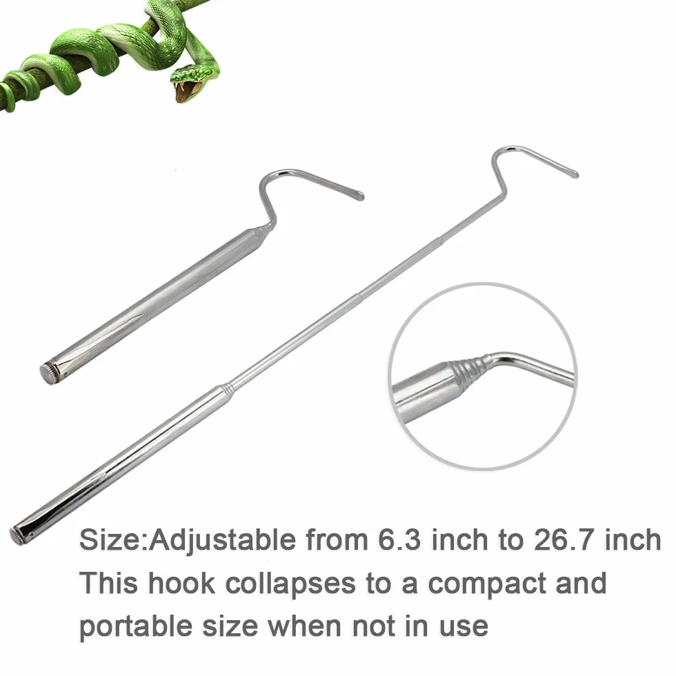 Crochet pour Serpent Télescopique Acier Inoxydable Professionnel Fournitures de Reptile Argent