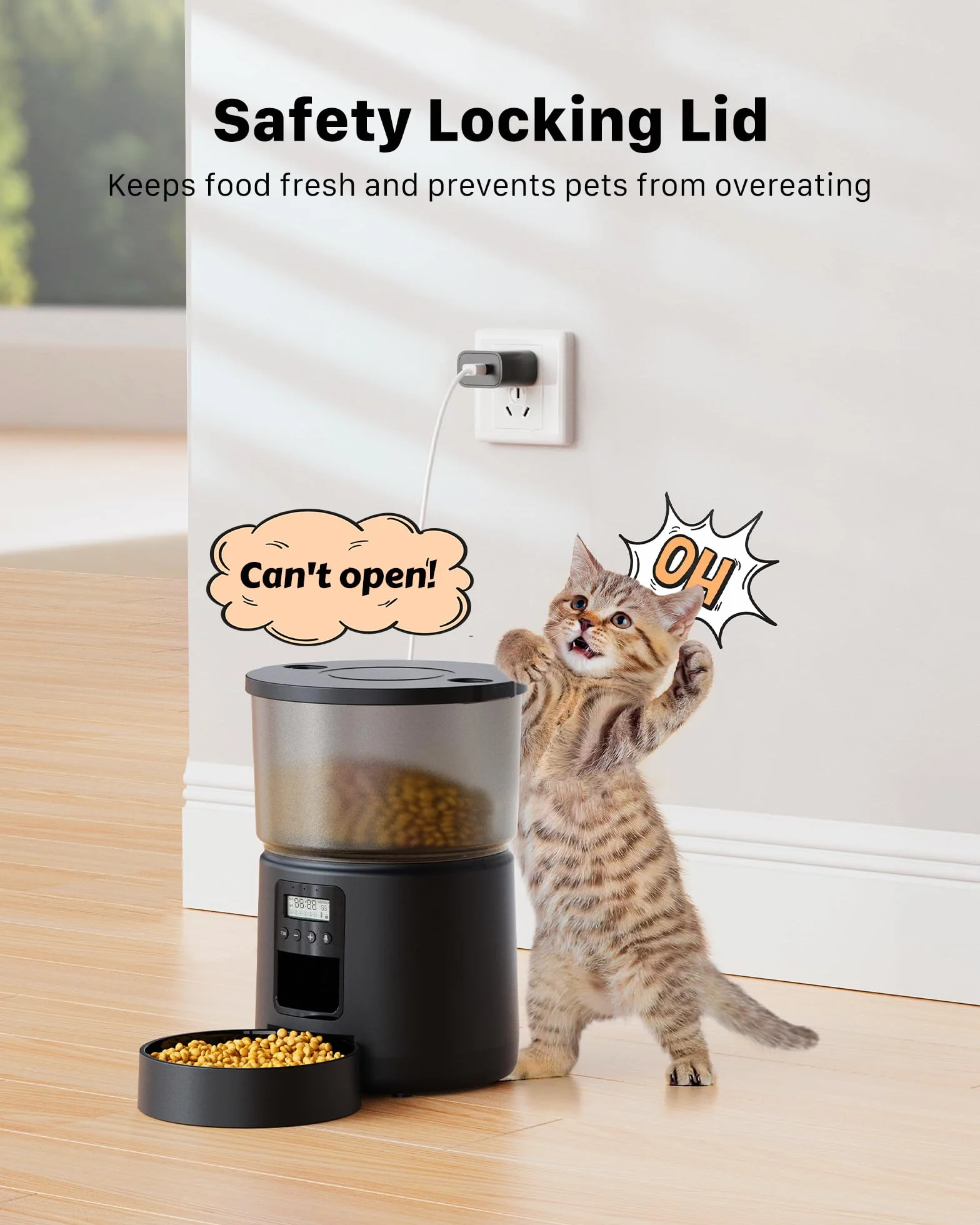 Distributeur Croquettes Chat Automatique avec Minuterie Programmable 1-6 Repas 3L Enregistrement 10s