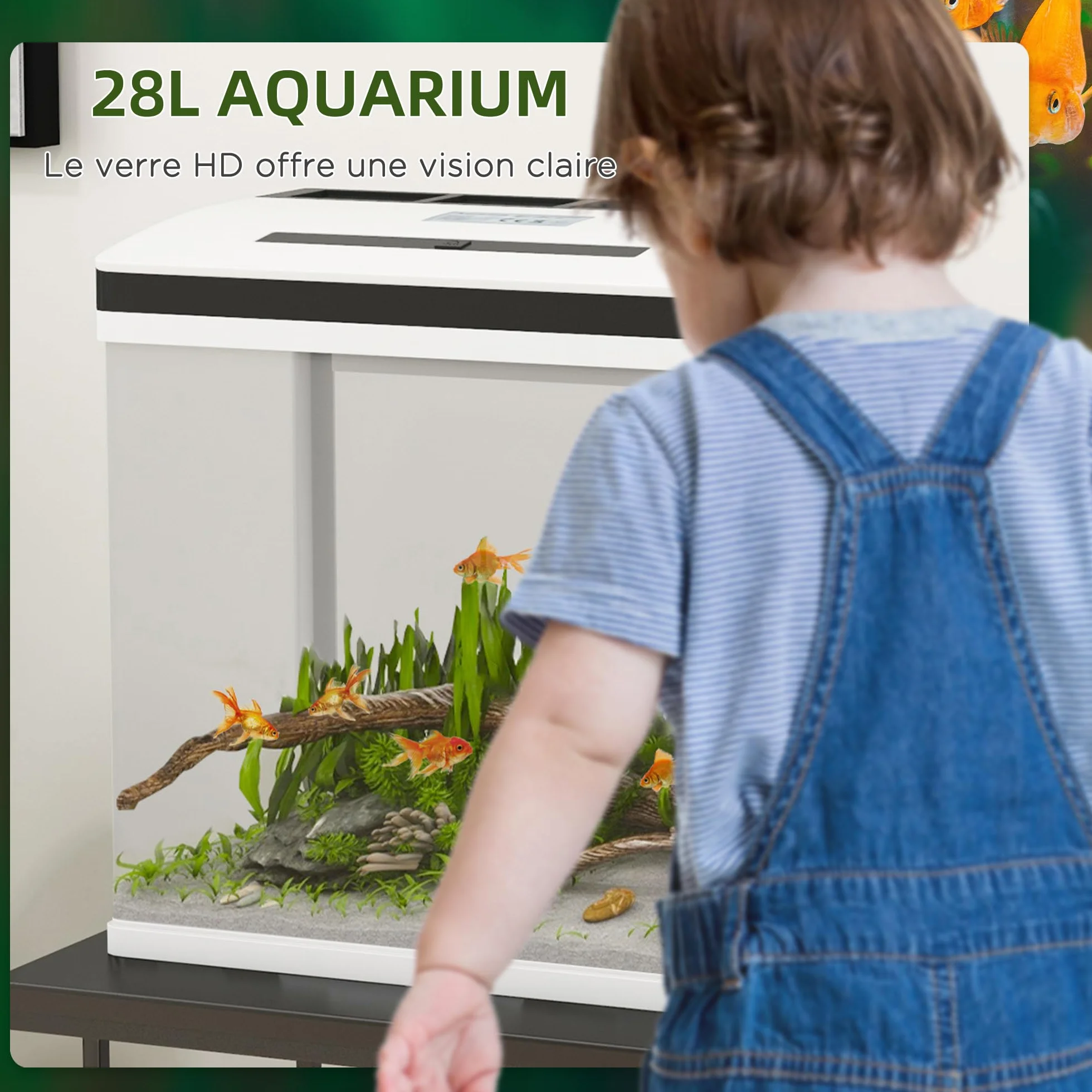 PawHut Aquarium en Verre 28L avec Filtre, Couvercle et lumière LED 38 x 26 x 39,5 cm Blanc