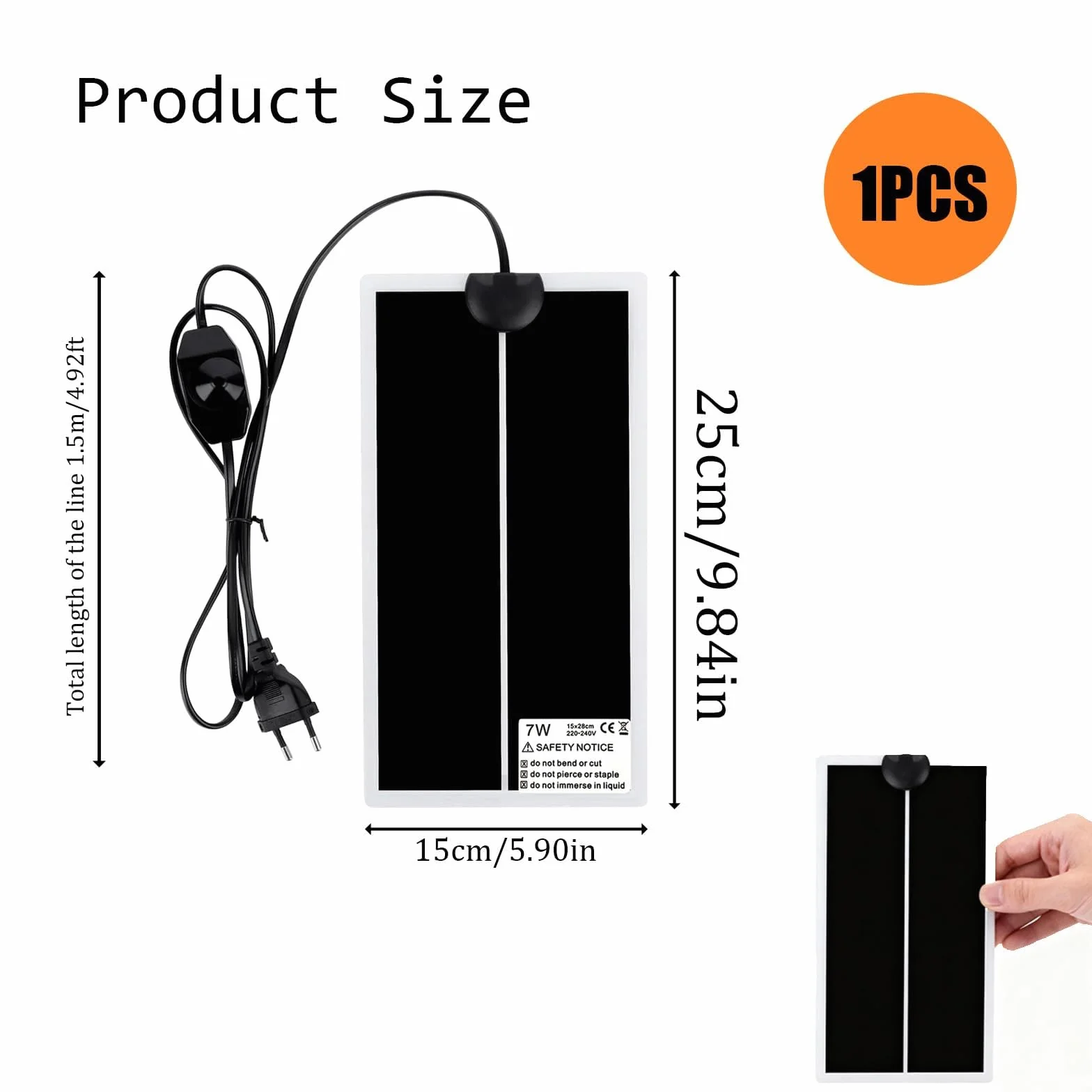 Tapis Chauffant pour Terrarium 15x28 cm Réglable Reptiles 7W 220-240V
