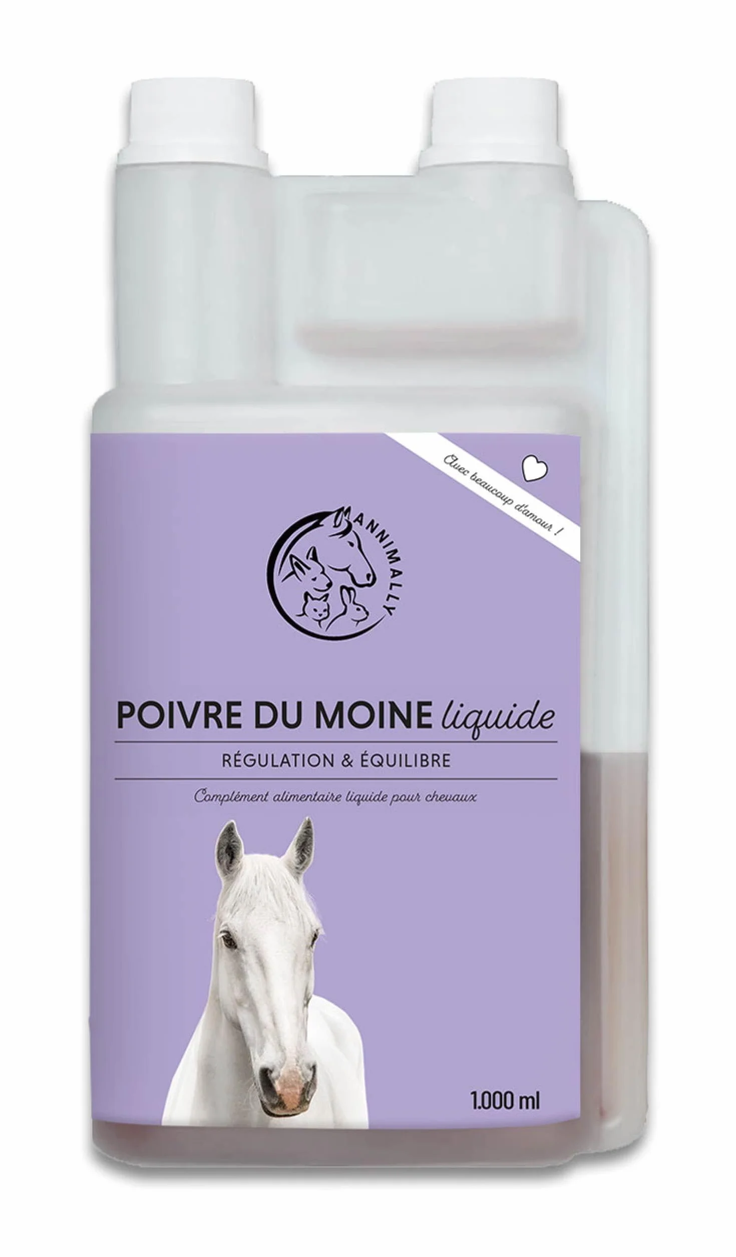 Annimally Liquide de Gattilier pour Chevaux 1000ml Ashwagandha Magnésium Racine de Réglisse