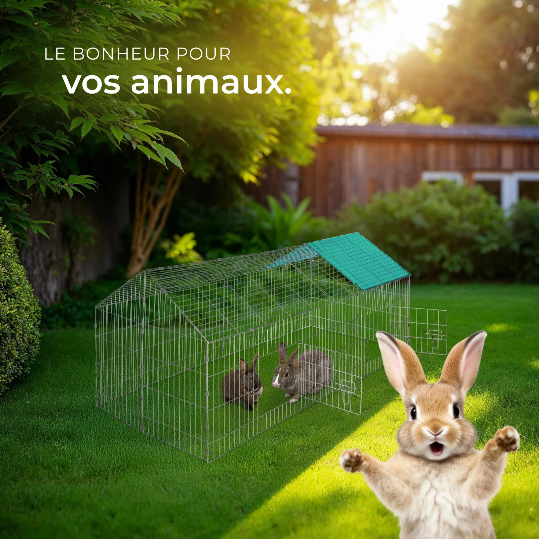 tectake Clapier Lapin Exterieur Cage Cochon d'Inde Lapin Rongeurs 180x75x75 cm Métal XXL Sol sans Fond 2 Portes Pare-Soleil Toit