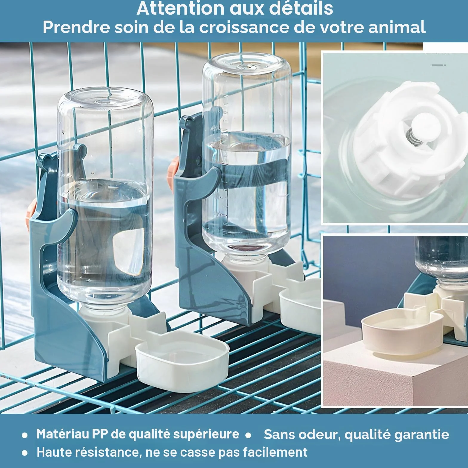 Distributeur Automatique d'Eau et de Nourriture pour Oiseaux en Cage, 500ml, pour Perroquets et Perruches