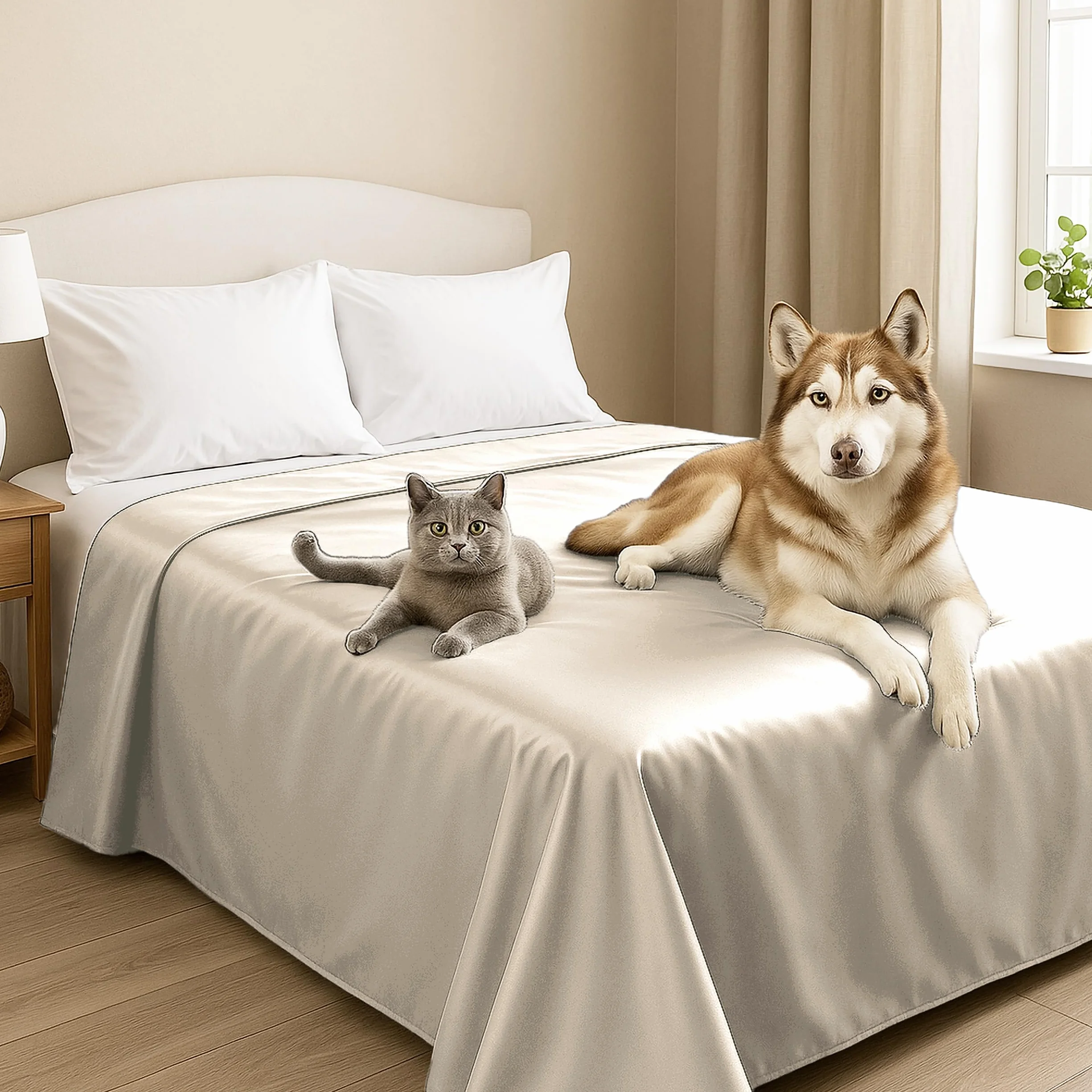 Couvre-lit Double Super IMPERMÉABLE Animaux Anti-Taches Queen Size Anti-Poils Chat Chien Anti-Moisissure Lavable Ivoire