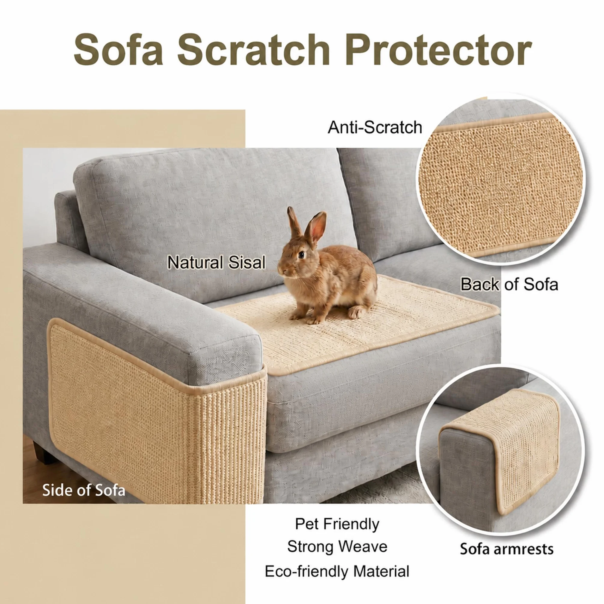Tapis à Gratter Naturel en Sisal pour Lapin 20x40cm Griffoir Jouets à Mâcher Cage Soin Griffes Dents Dormir Nidifier
