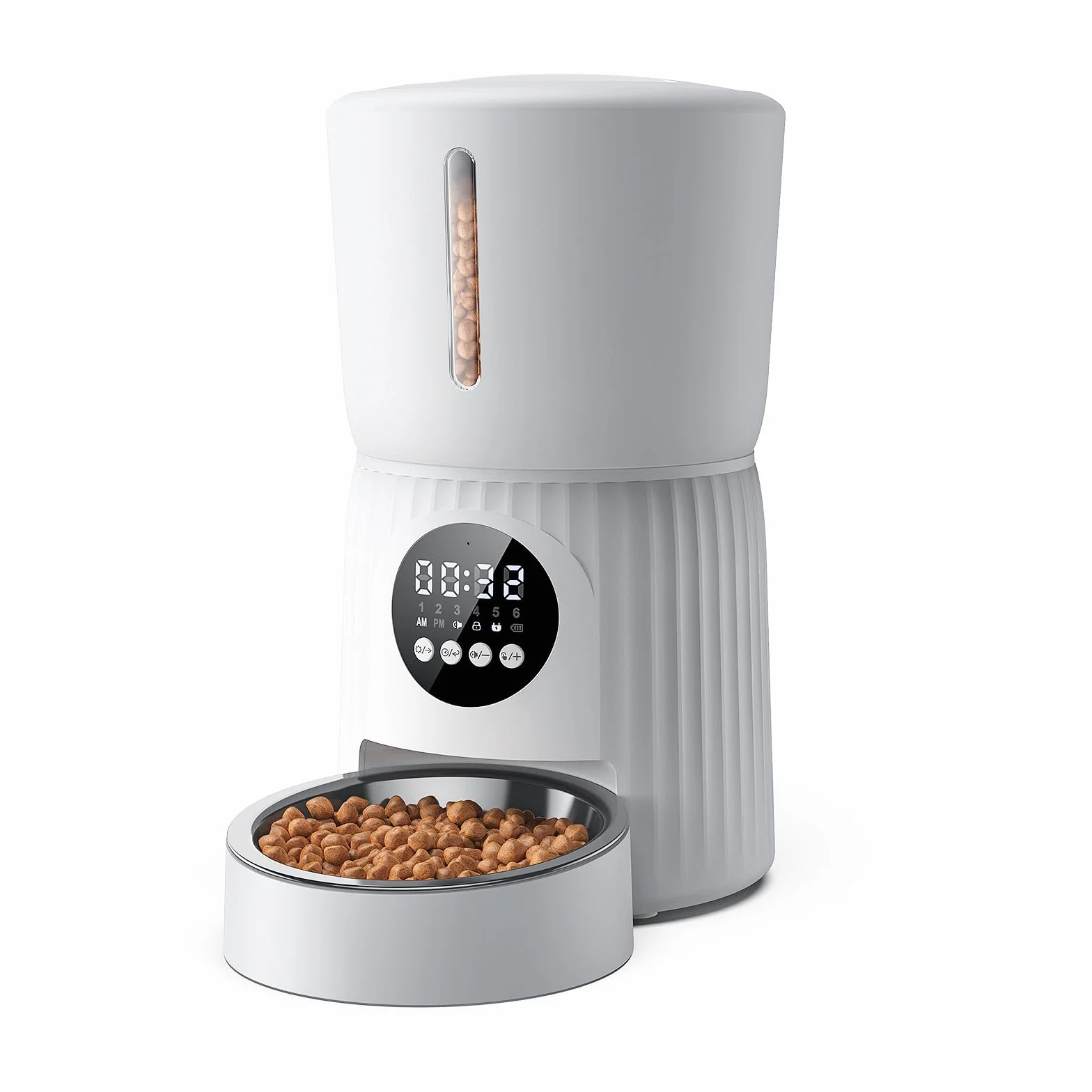 Faroro Distributeur Croquettes Chat Automatique 4L Contrôle Portions Enregistrement Vocal 10s Alimentation Lente Blanc