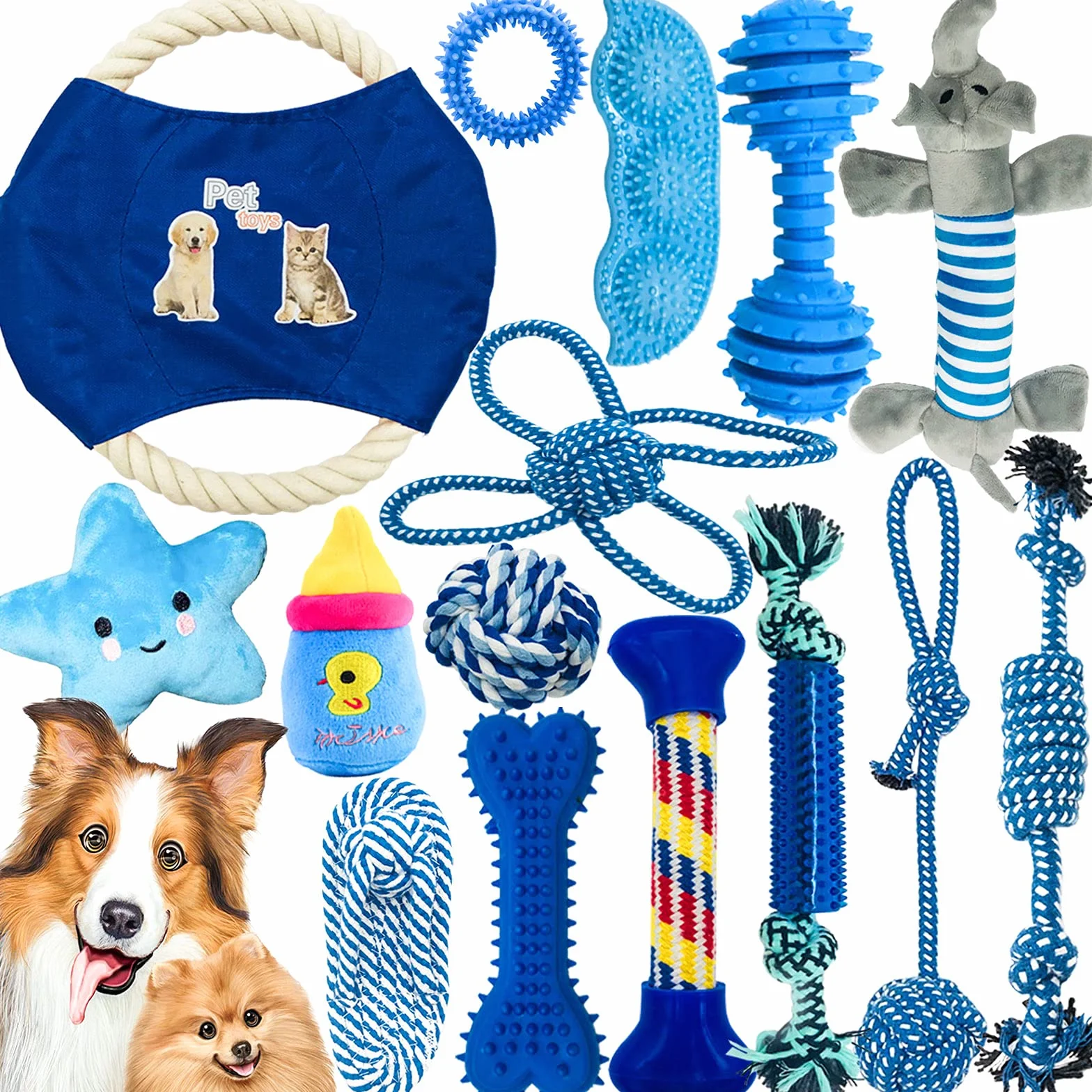 Ensemble de Jouets durables pour Chiens - Corde Jouet Solitude Petits et Moyens Chiens Cadeau Coton Naturel Non Toxique (Bleu)