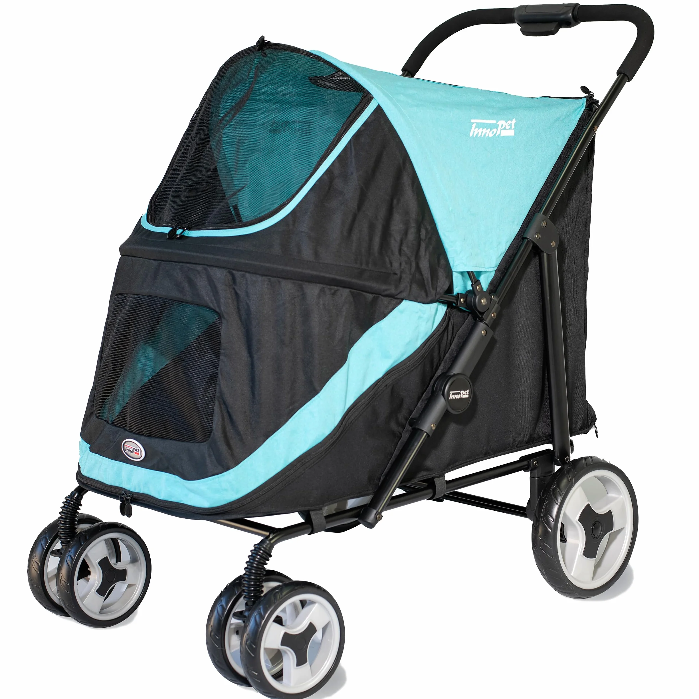 Chariot pour chien Innopet Mamut grand format bleu - Supporte jusqu'à 50 kg - Housse de pluie incluse - Pliage d'une seule main - Roues avant pivotantes, Remorque de chiens de taille moyenne et grande