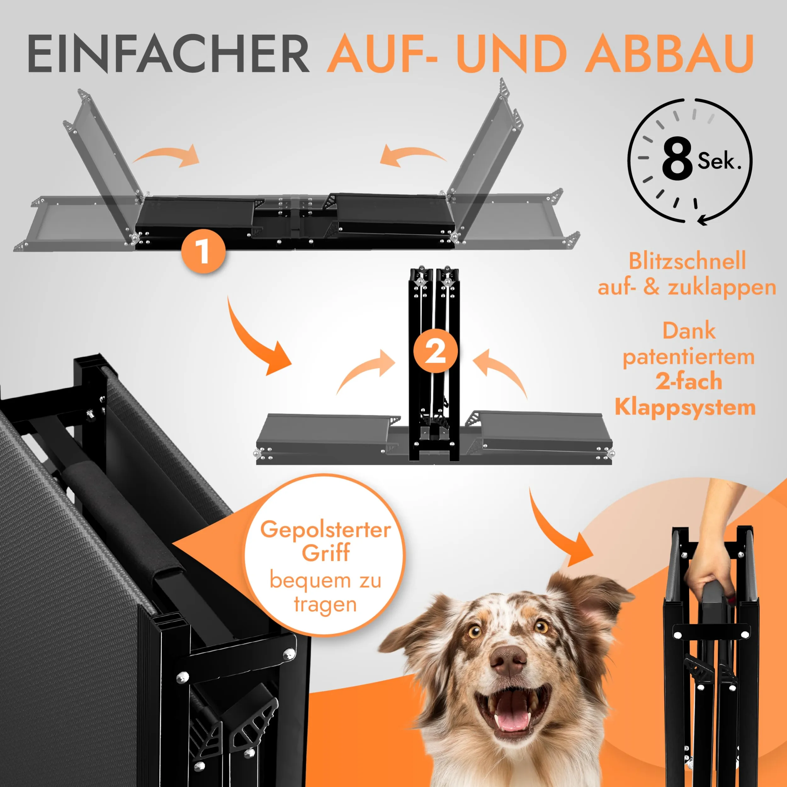 Rampe pour chien - 1,80 m - Ultra longue - Rampe d'entrée - Pliable - Antidérapante - En aluminium léger - Convient pour tous les véhicules