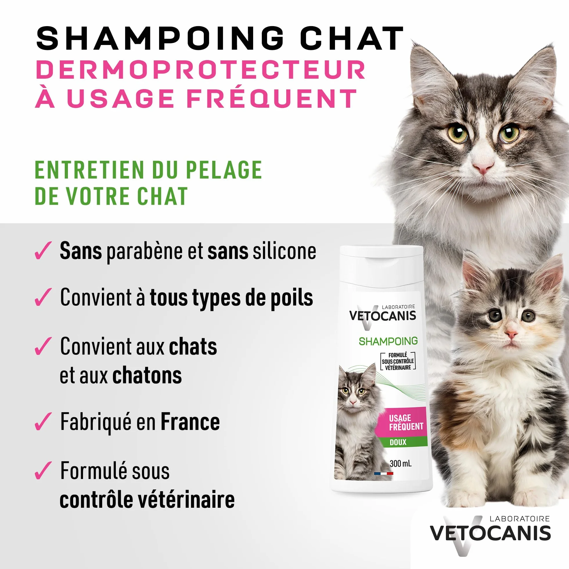 Vetocanis Shampoing Chat Dermoprotecteur 300 ml Glycérine Végétale Parfum Fleur de Lotus