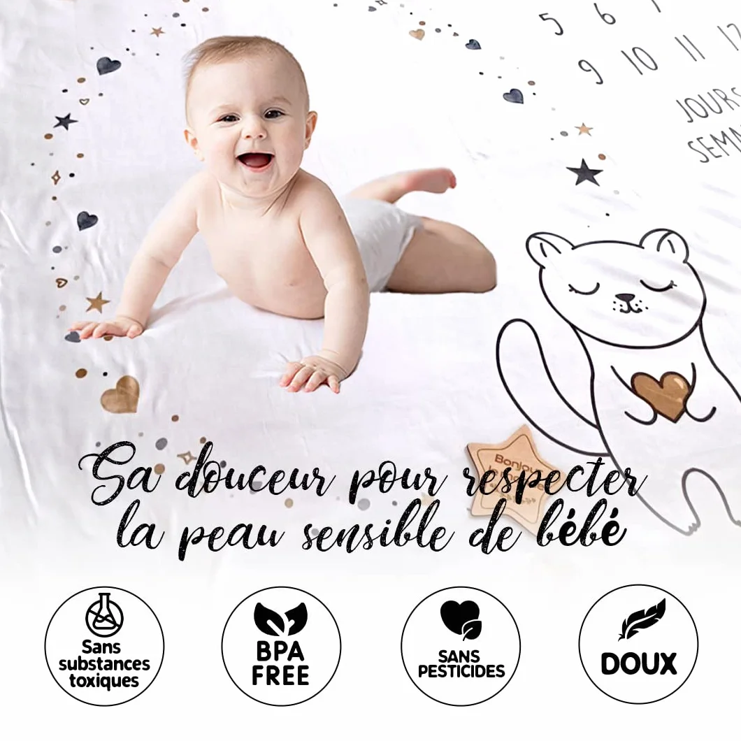 Couverture étape bébé personnalisée avec carte en bois - tapis mois photos - coffret cadeau naissance - thème étoile