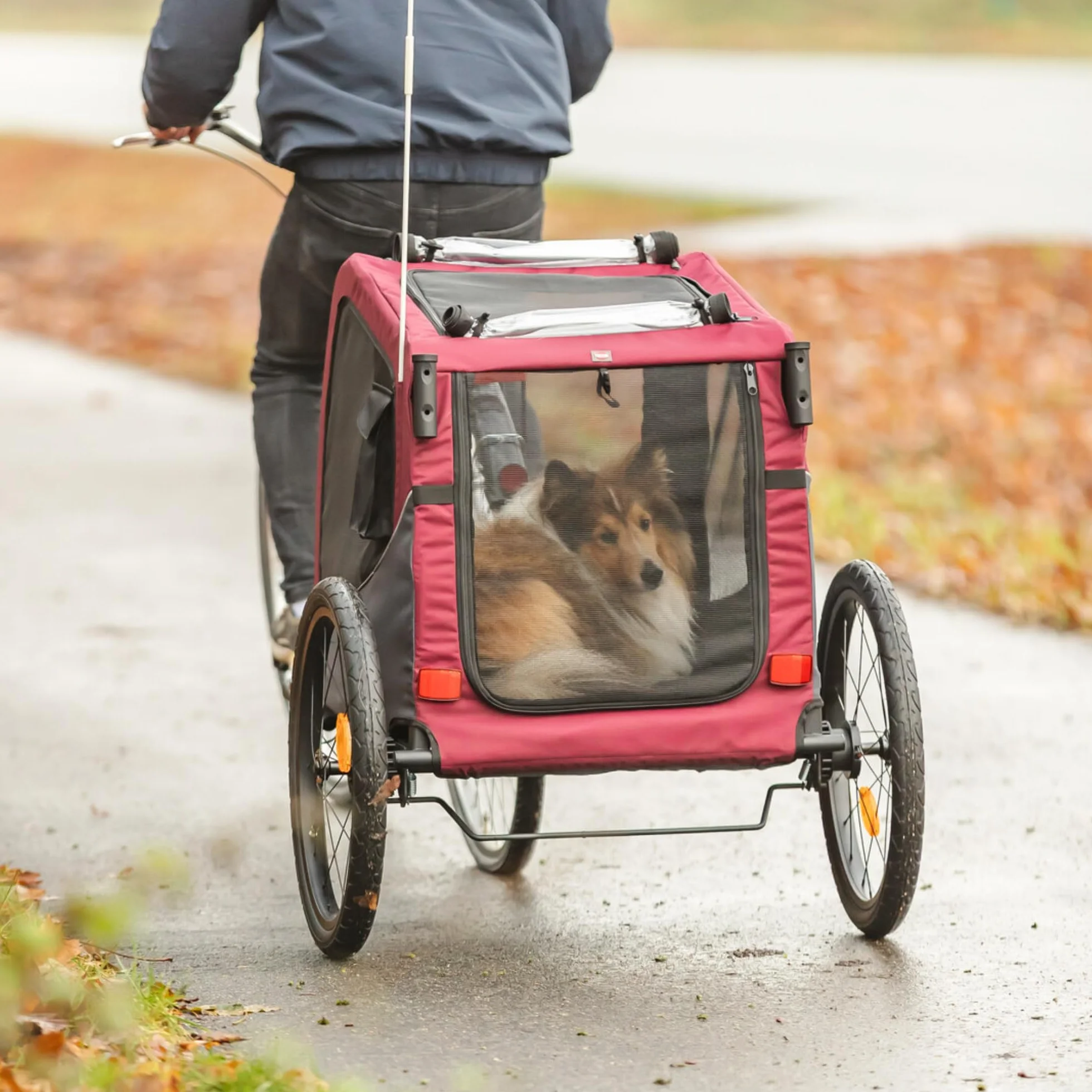 Trixie Remorque vélo pour Chien Transport sûr Pliable Gris Rouge Taille M 63 x 68 x 75/137 cm