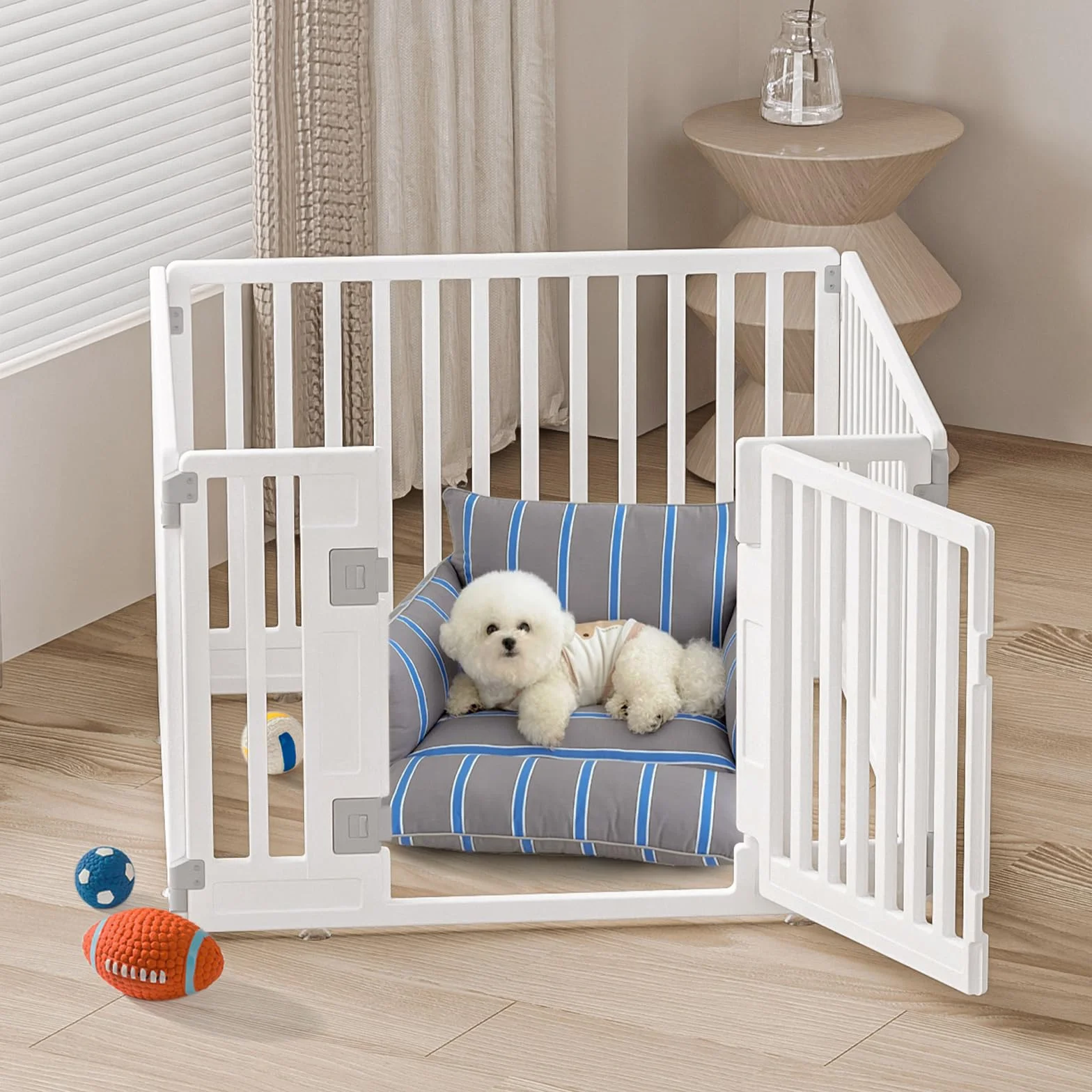 Parc pour Chien Gupamiga, Enclos pour Chiot Intérieur et Extérieur 89x89 cm, Cage Animaux avec Porte, Blanc