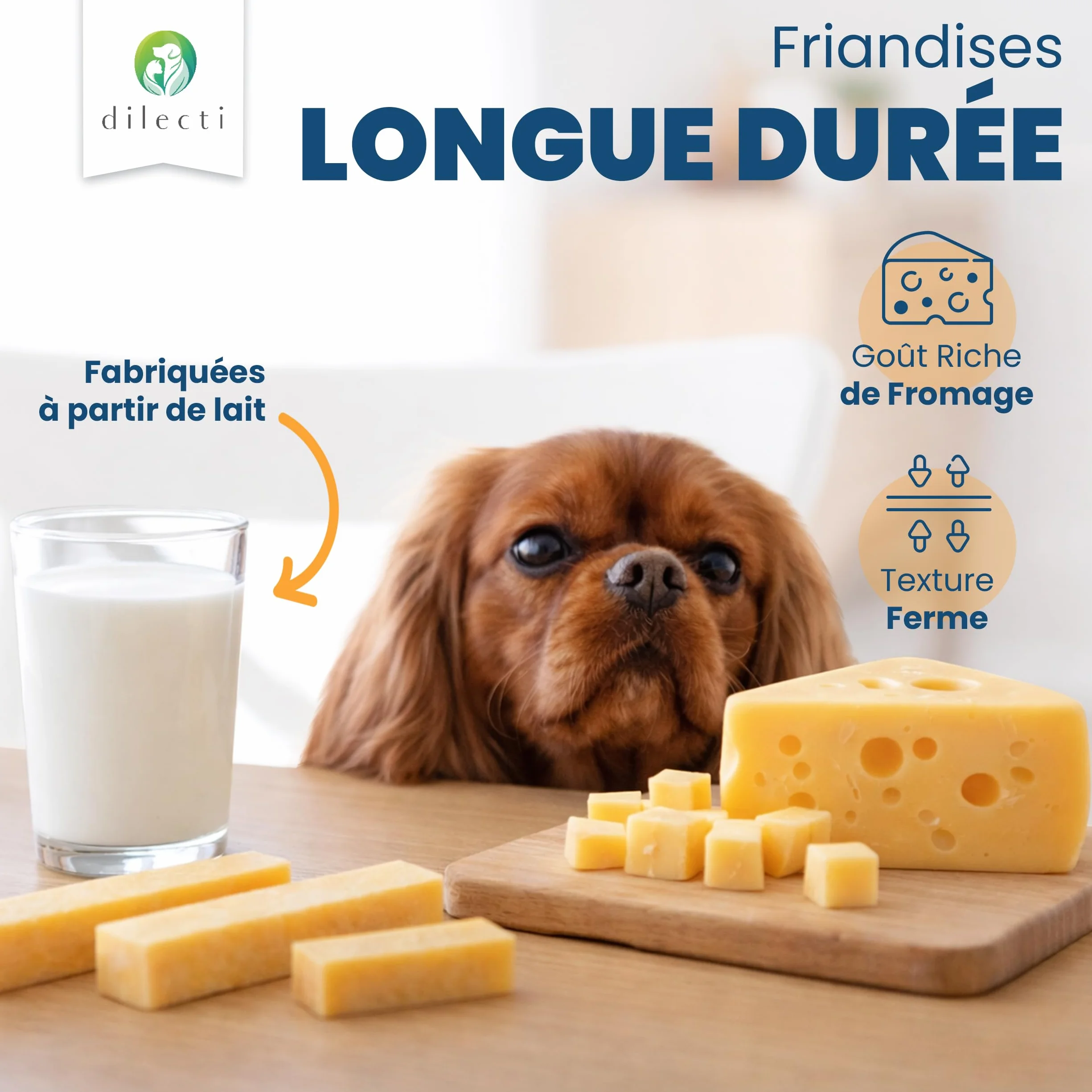 Dilecti Os au Fromage Naturel pour Chiens Friandises à Mâcher Taille L Lot de 3