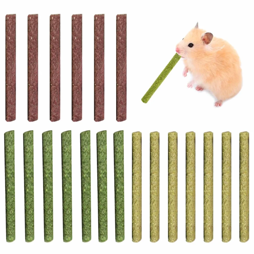 WeddHuis Bâtons de Foin Jouet à mâcher pour Lapin Cochon d'Inde Hamster Chinchilla, 20 Pcs, 3 Saveurs