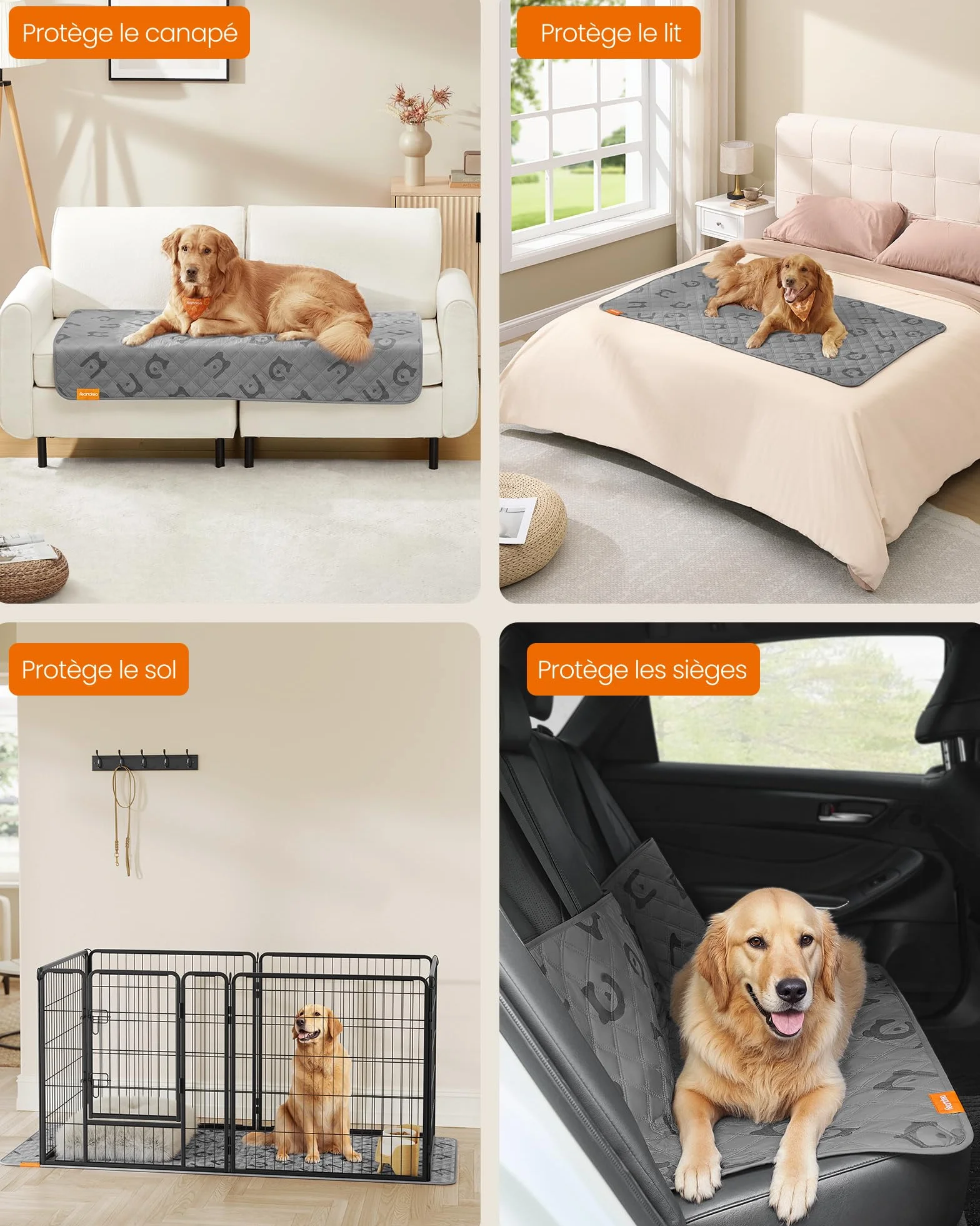 Feandrea Couverture Chien Imperméable 135 x 76 cm Housse Protection Canapé Antidérapant Matelassé Gris Tourterelle