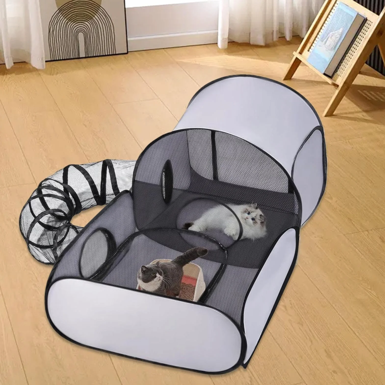 Enclos pour Chat avec Tunnels d'Activités pour Chats et Chiens - Parc Polyvalent pour Camping, Intérieur, Extérieur