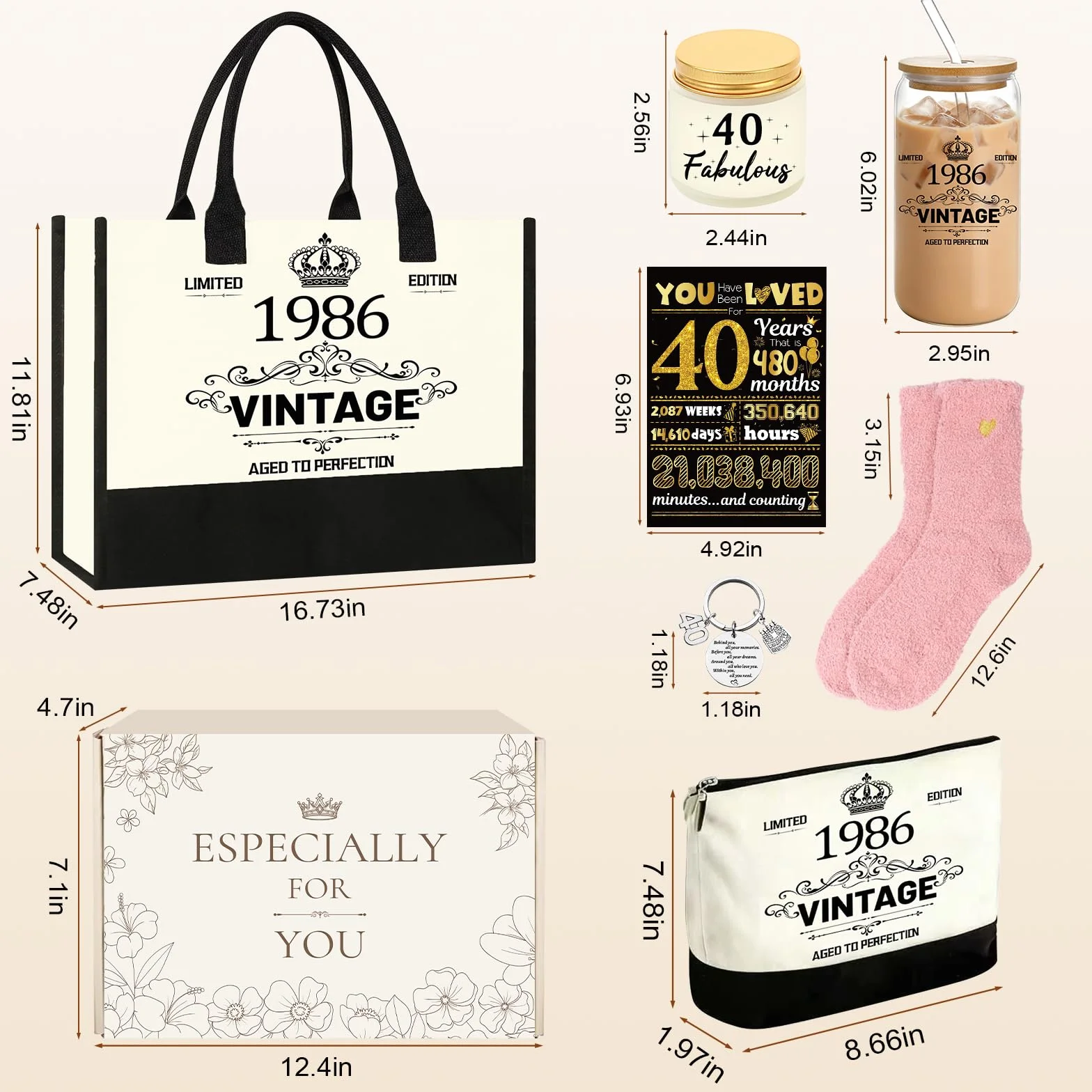 Coffret cadeau anniversaire personnalisé pour femme 30 40 50 60 ans vintage 1996 1986 1976 1966