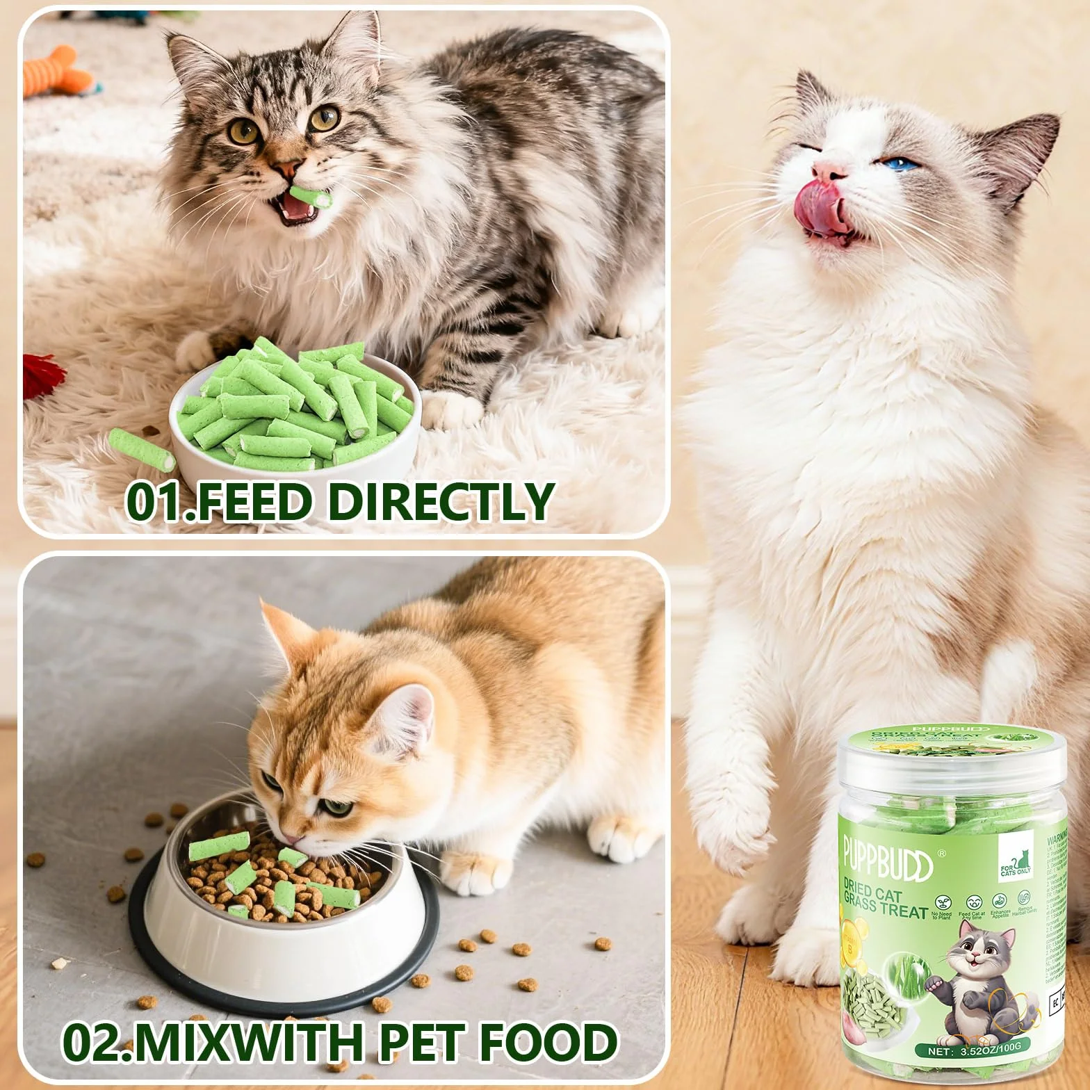 Bâton de Dentition d'Herbe de Chat au Poulet, Friandises Lyophilisées pour Chats