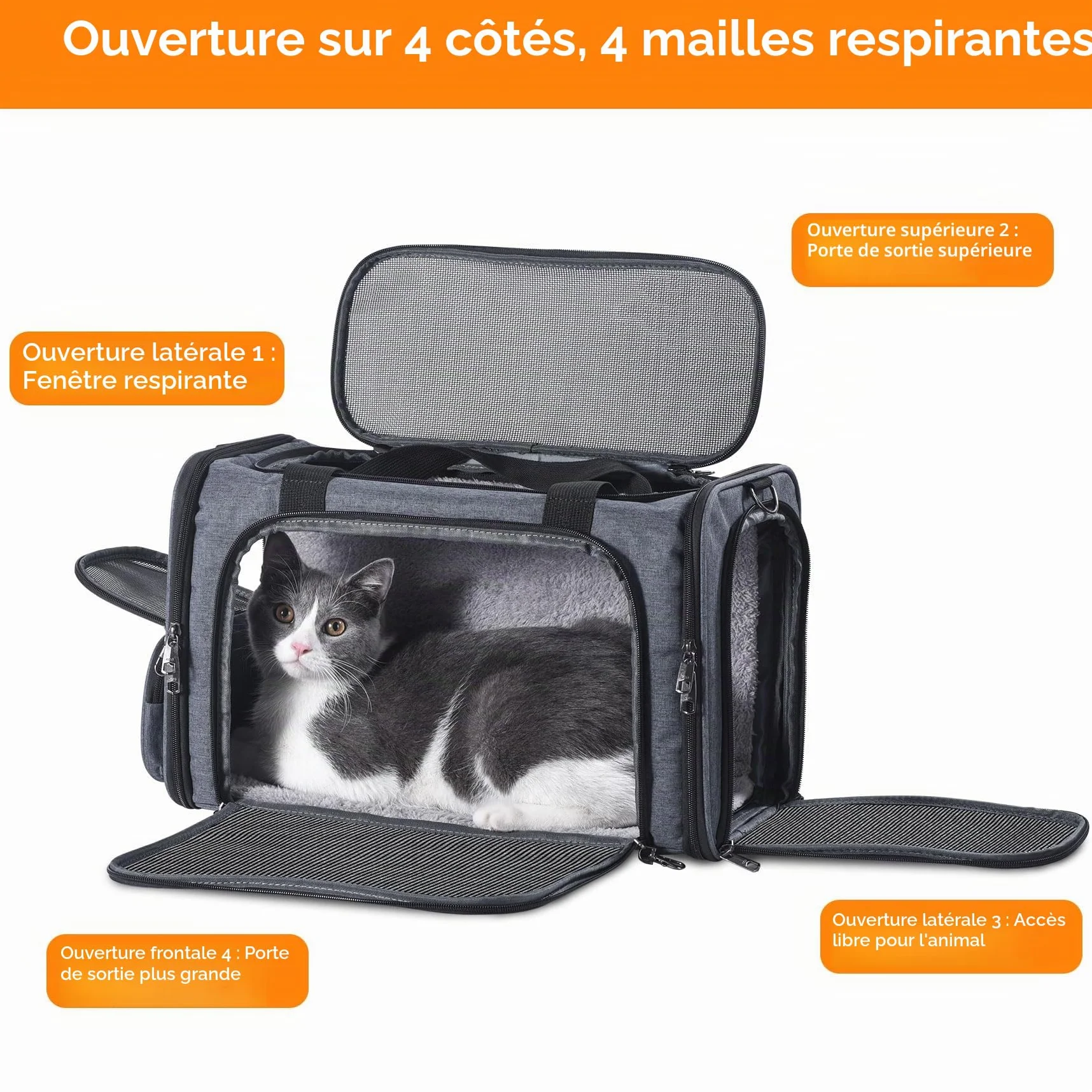 Sac de Transport pour Chat et Chien approuvé par l'avion TSA, côtés Souples, 44,5 x 21,6 x 27,9 cm, Gris