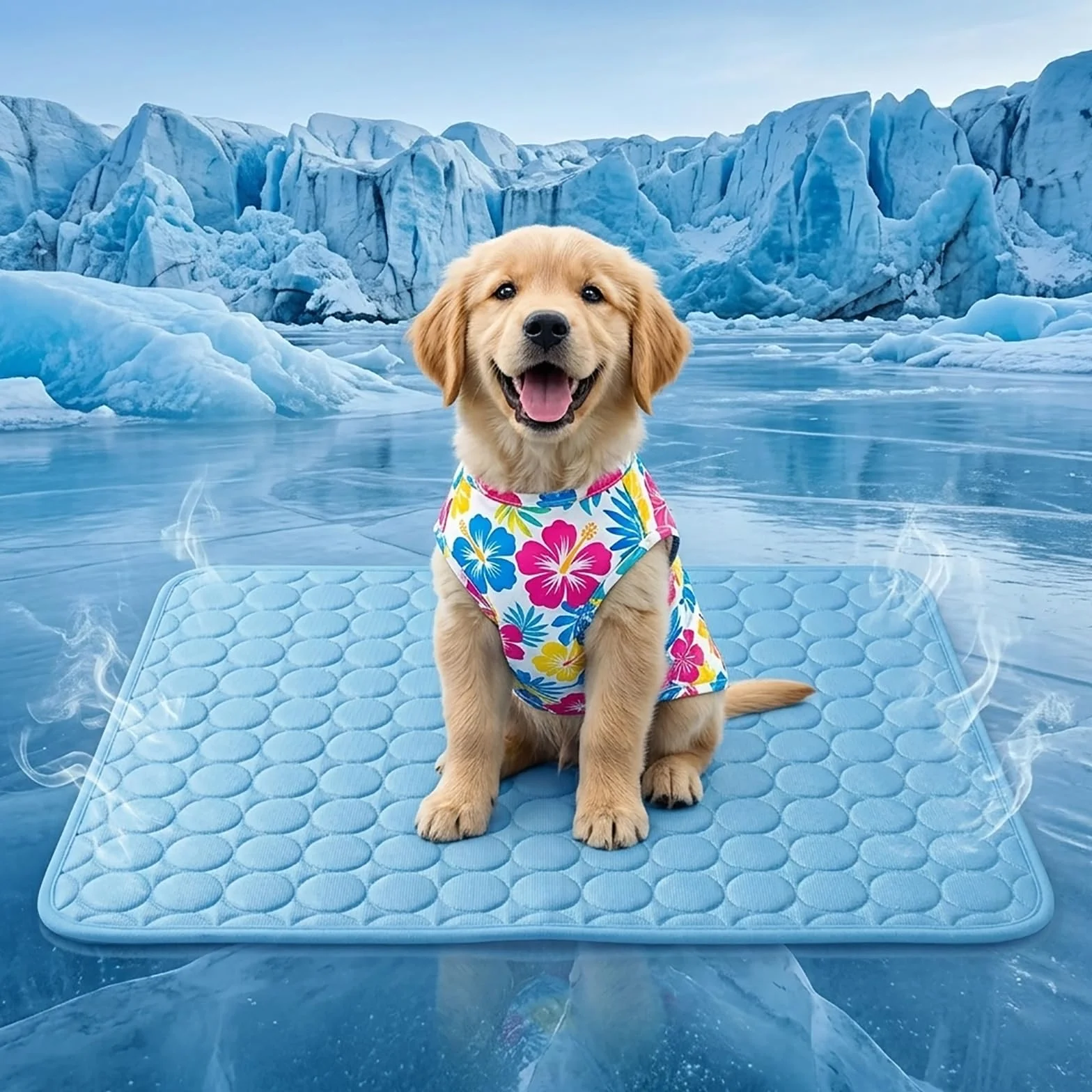 Tapis Rafraîchissant pour Chien et Chat en Tissu Ice Silk, Coussin Fraîcheur Lavable Pliable Anti-Chaleur Été Bleu M