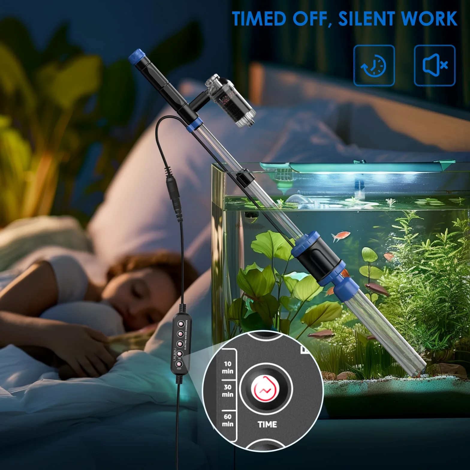 Nettoyeur de gravier électrique 8 en 1 pour aquarium 36 W | Outils de nettoyage multifonctionnels, changement d'eau, lavage du sable, filtration de l'eau, nettoyage du verre