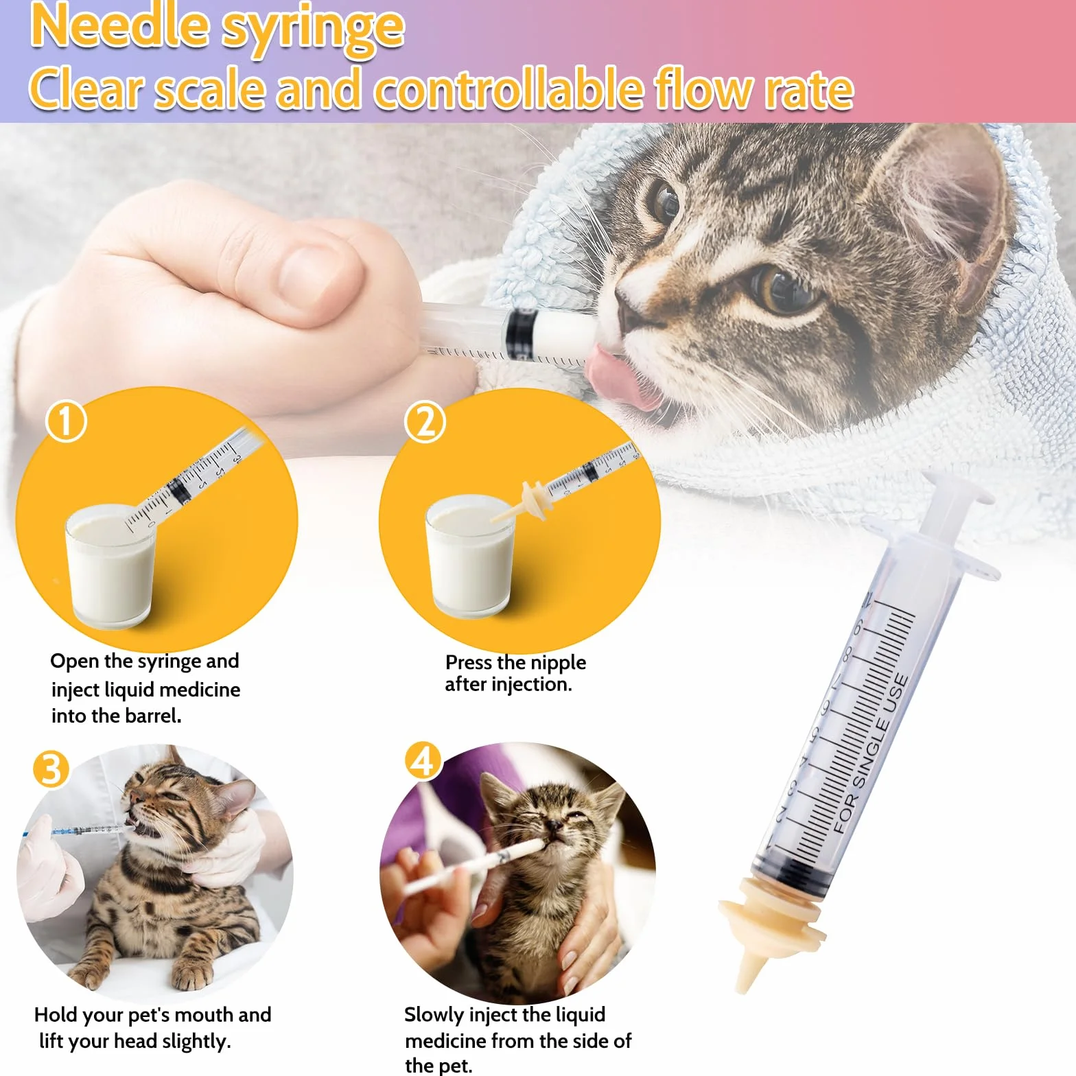 Lot de 14 tétines miracle pour chatons avec seringues d'alimentation 1-10 ml et tétines S-M-L