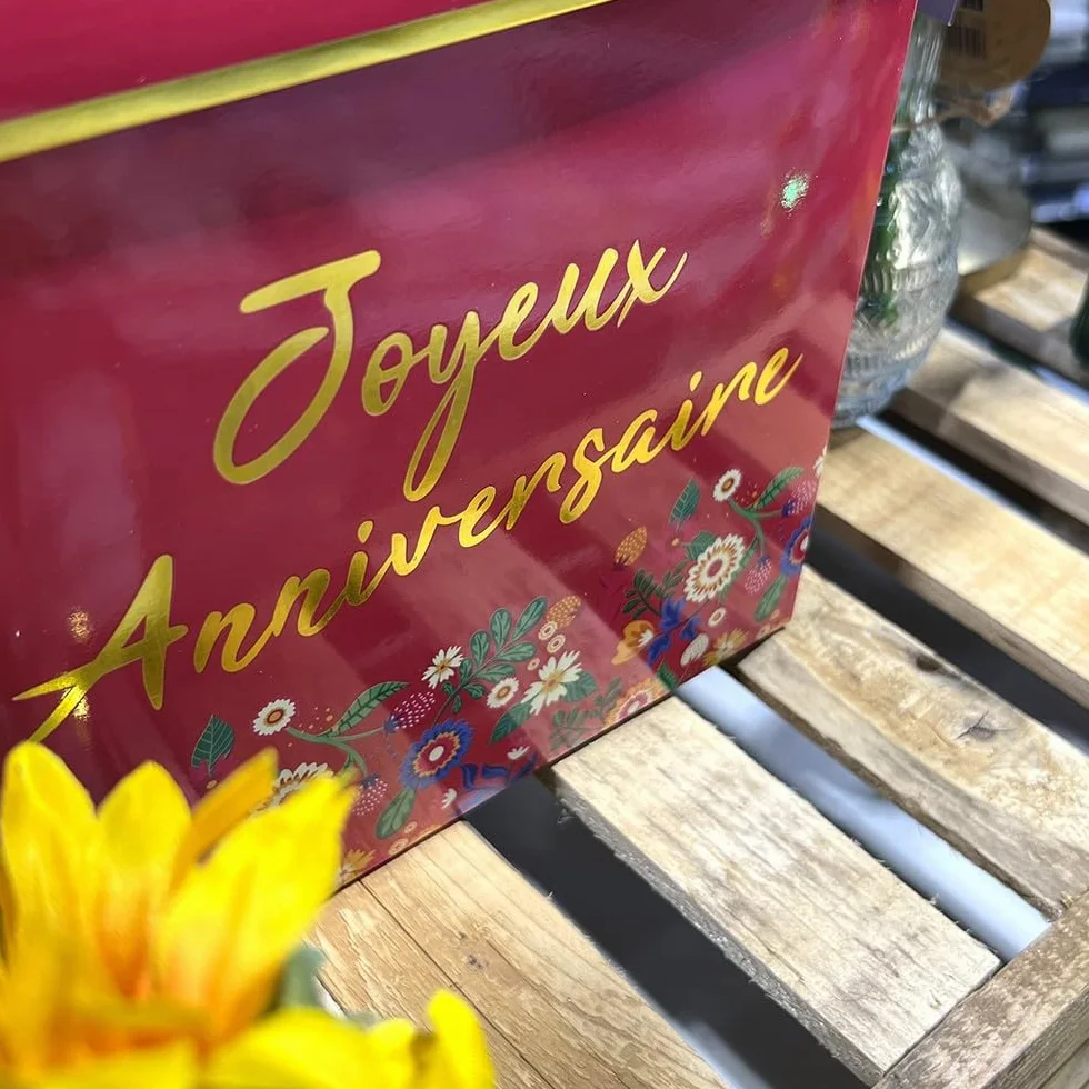 URNE Carton Anniversaire Floral 20CM Fuchsia