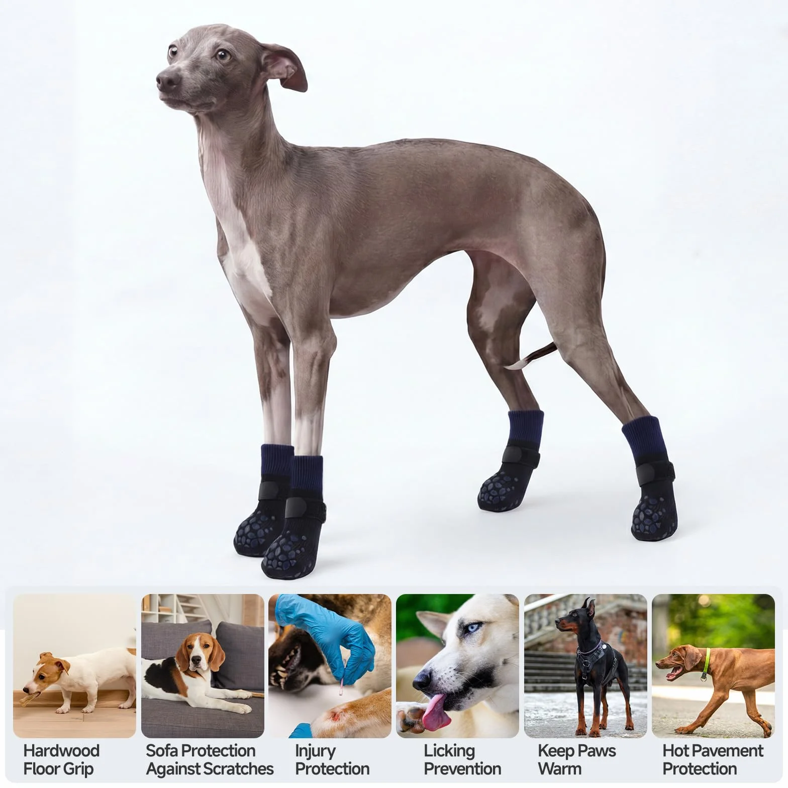 PUMYPOREITY Chaussettes pour Chats, Protection Coussinet Chien Pattes Antidérapante Chaussures Hiver Chiens Noire XS