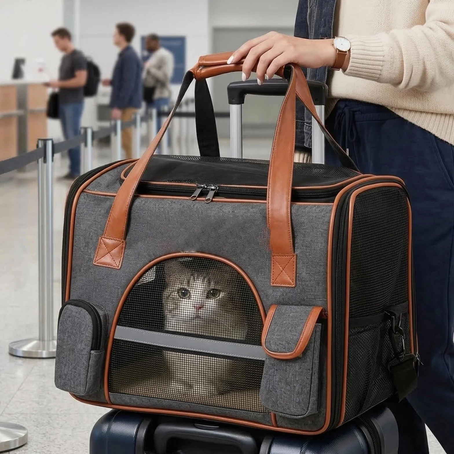 Sac de Transport pour Chat Pliable avec Bandoulière Marron