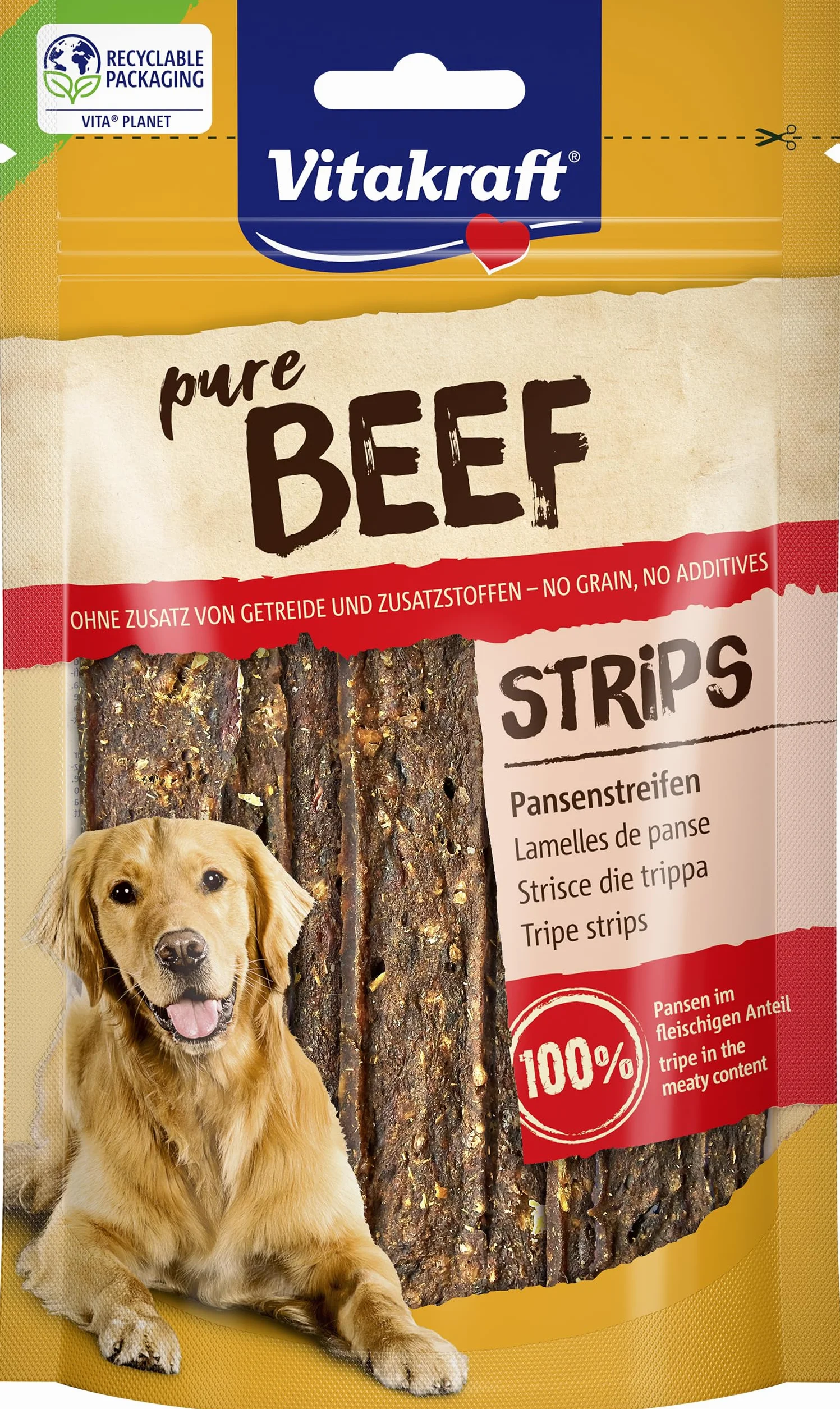 VITAKRAFT Pure Beef Strips Friandises pour Chiens Lamelles De Panse De Bœuf 1x80g