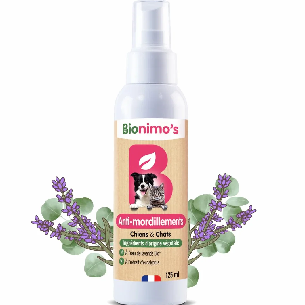 Spray Anti-Mordillement Chiens & Chats Bionimo, Naturel et Végétal, Eucalyptus, Eau Lavande Bio, 100% Français