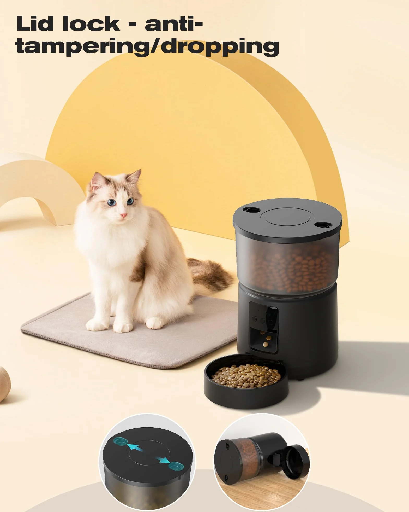 Distributeur Croquettes Chat Automatique WiFi 5G/2,4G Contrôle App Enregistrement Vocal Double Alimentation Grande Capacité 3L 10 Repas par Jour