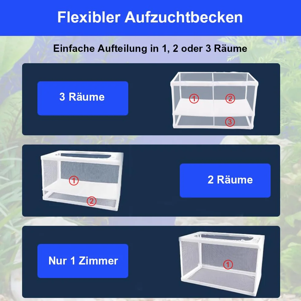 Bassin d'élevage 260 x 155 x 150 mm avec filet d'isolation et ventouses pour aquarium