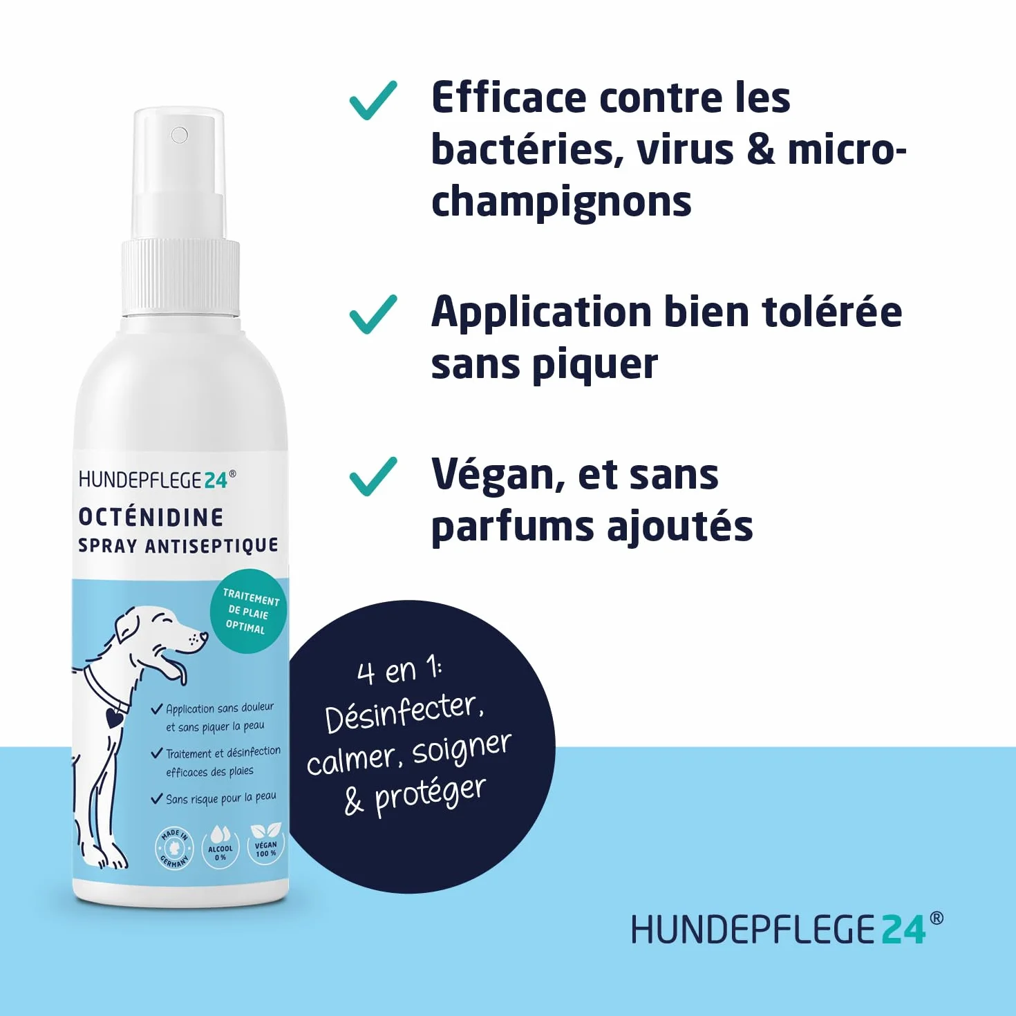 Spray Antiseptique Chien Chat 125ml - Désinfecte Apaise Soigne Protège Blessures Cicatrisant
