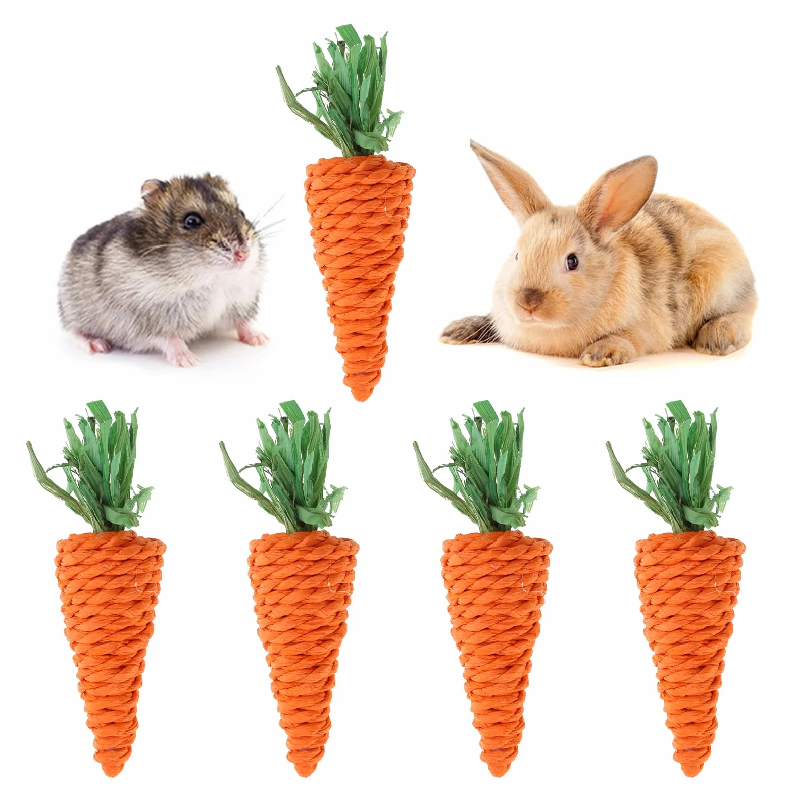 Lot de 5 jouets à mâcher en forme de carotte pour lapin chinchilla
