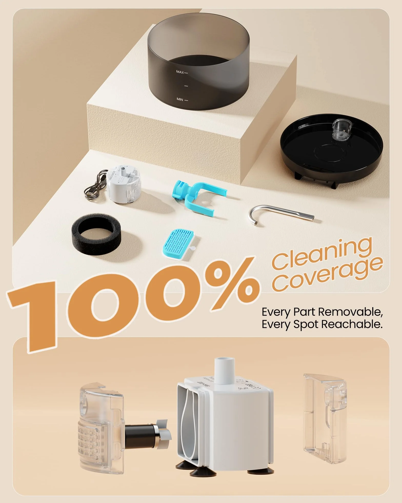Fontaine à Eau pour Chat 2L avec Forme de Robinet, Pompe Silencieuse, Filtre à Poils, Débit Réglable, Noir