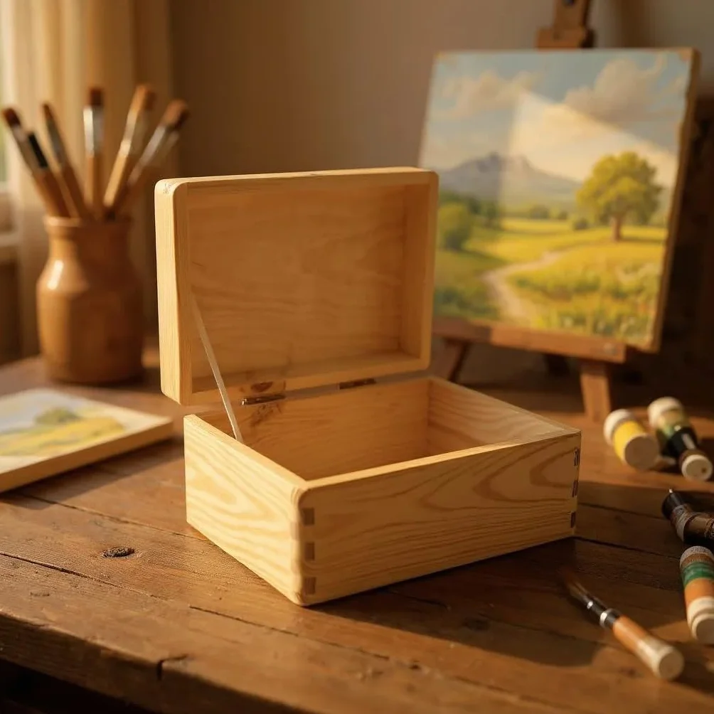 Boîte en Bois avec Couvercle 19,5 x 15 x 10 cm Boîte à Souvenirs pour Bébé Non Peinte BRUT