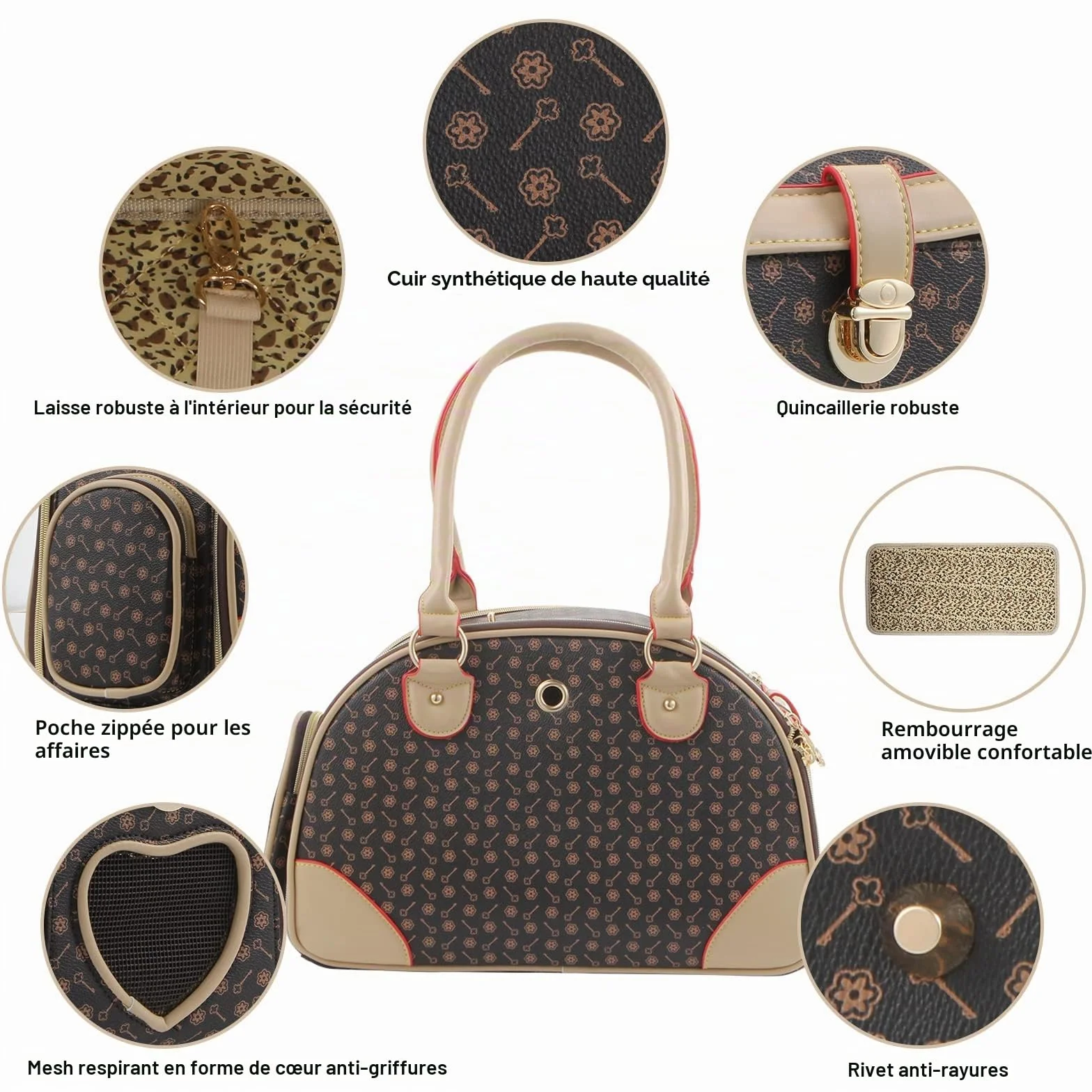 Sac à Main Tendance en Cuir synthétique pour Chien, Chat, Sac fourre-Tout pour Animal Domestique, Chat, Chien, Sac de randonnée, Marron, Taille S, 38 x 23 x 17 cm
