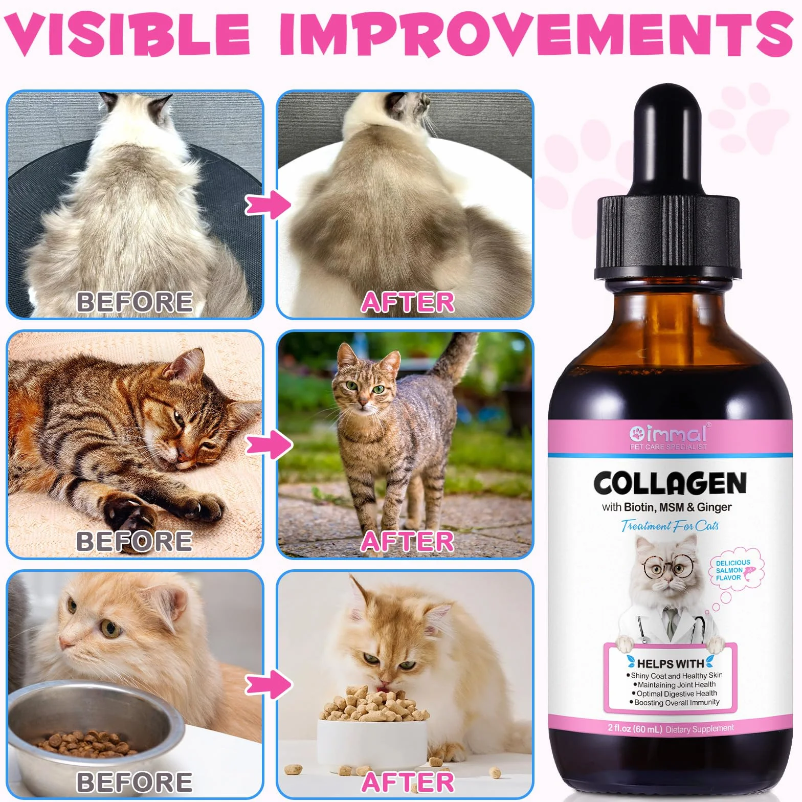 Collagène pour Chats - Soulagement Démangeaisons et Soutien Articulaire - Santé Peau Pelage - 60ml
