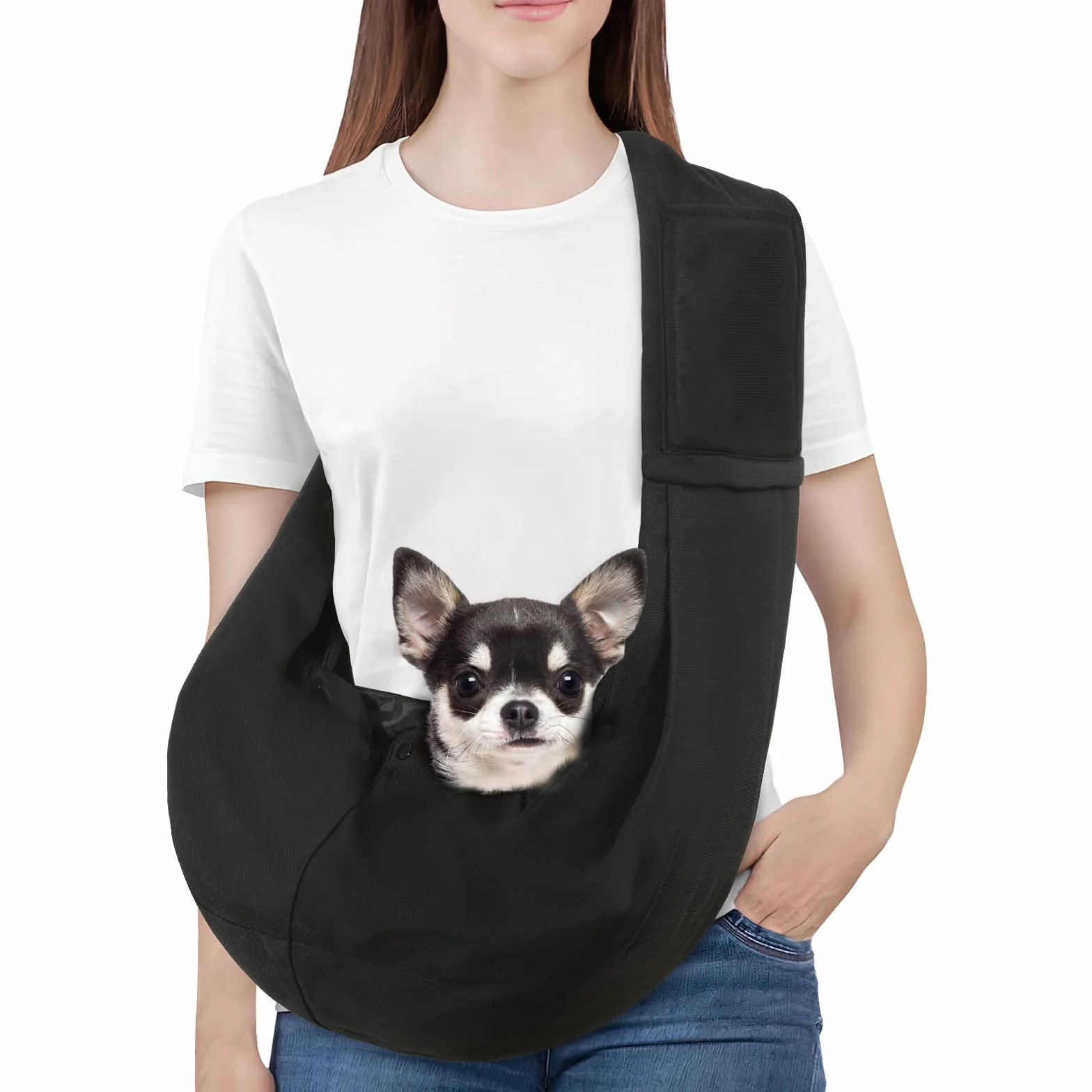 Pawaboo Porte-bébé pour Petits Chiens, Porte-Chien Réversible à Mains Libres pour Petits Chiens et Chats, Portes-Chien avec Harnais de Sécurité, Essentiels pour Chiots, Noir