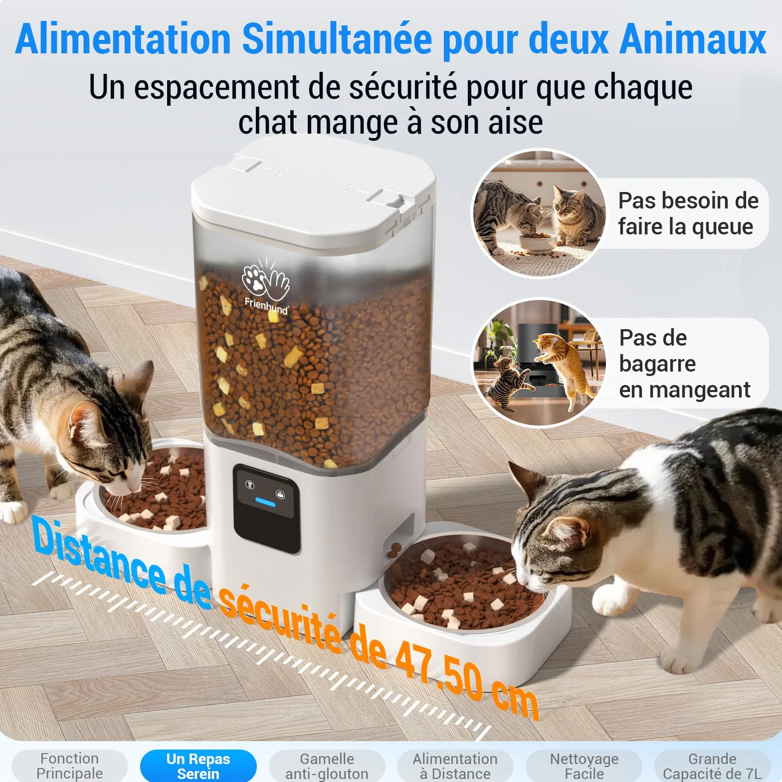 Frienhund Distributeur Croquettes Chat Automatique Double 7L WiFi 5G Détachable